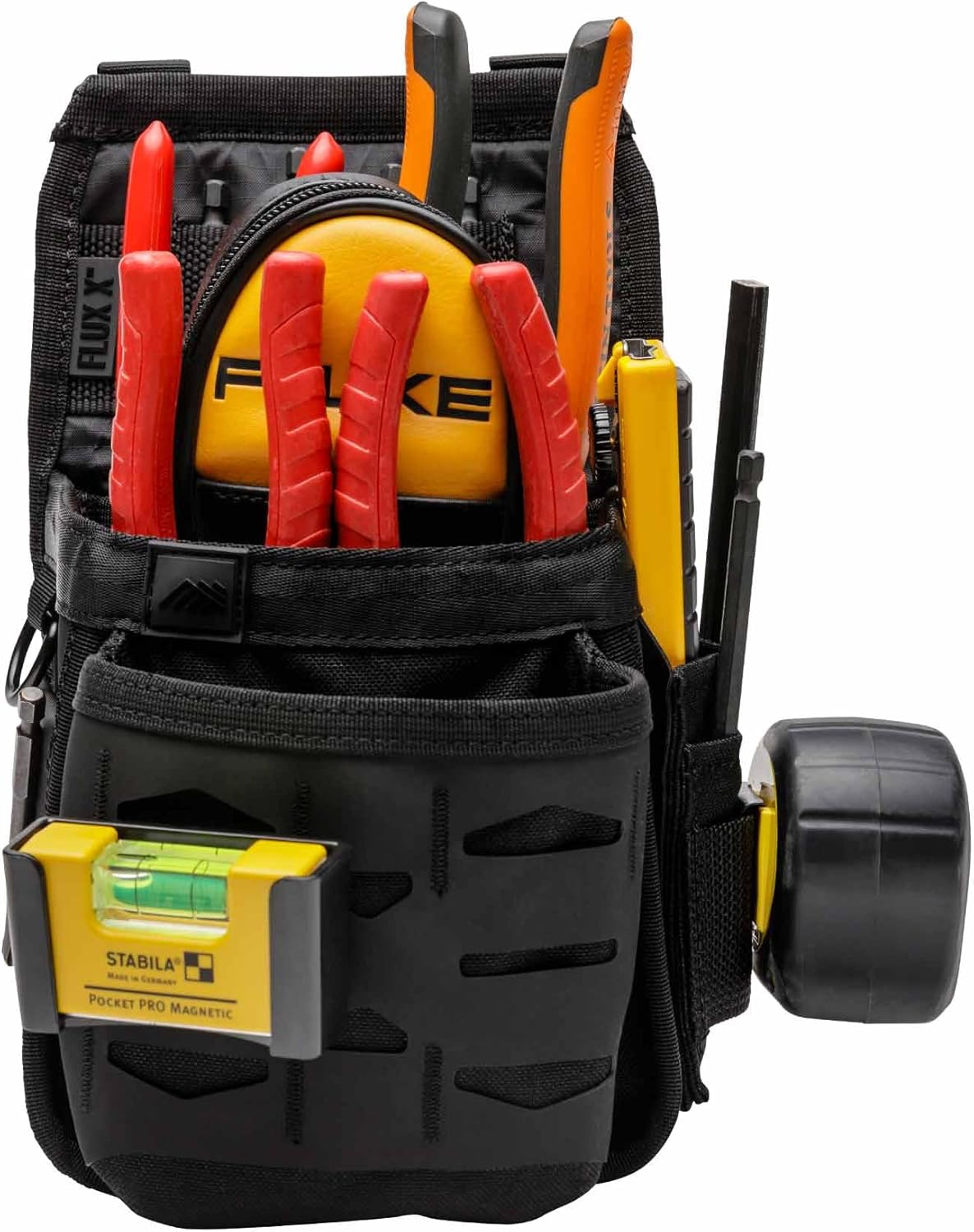 The Diamondback Flux X Pouch - Durable & Abrasion-Resistant Electrician Tool Pouch with Belt Clip - Comes with 5-Slot Drill Bit Index, 2 Pockets & 2 Outer Slots (10", 6", 5")