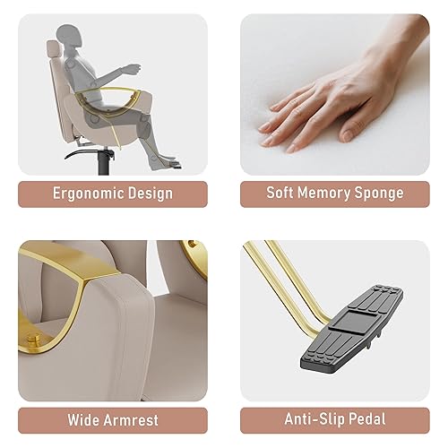 Miniatura 26 de Silla de peluquero para estilista, silla de salón hidráulica reclinable de altura ajustable, rotación de 360 grados, silla de champú multifunción