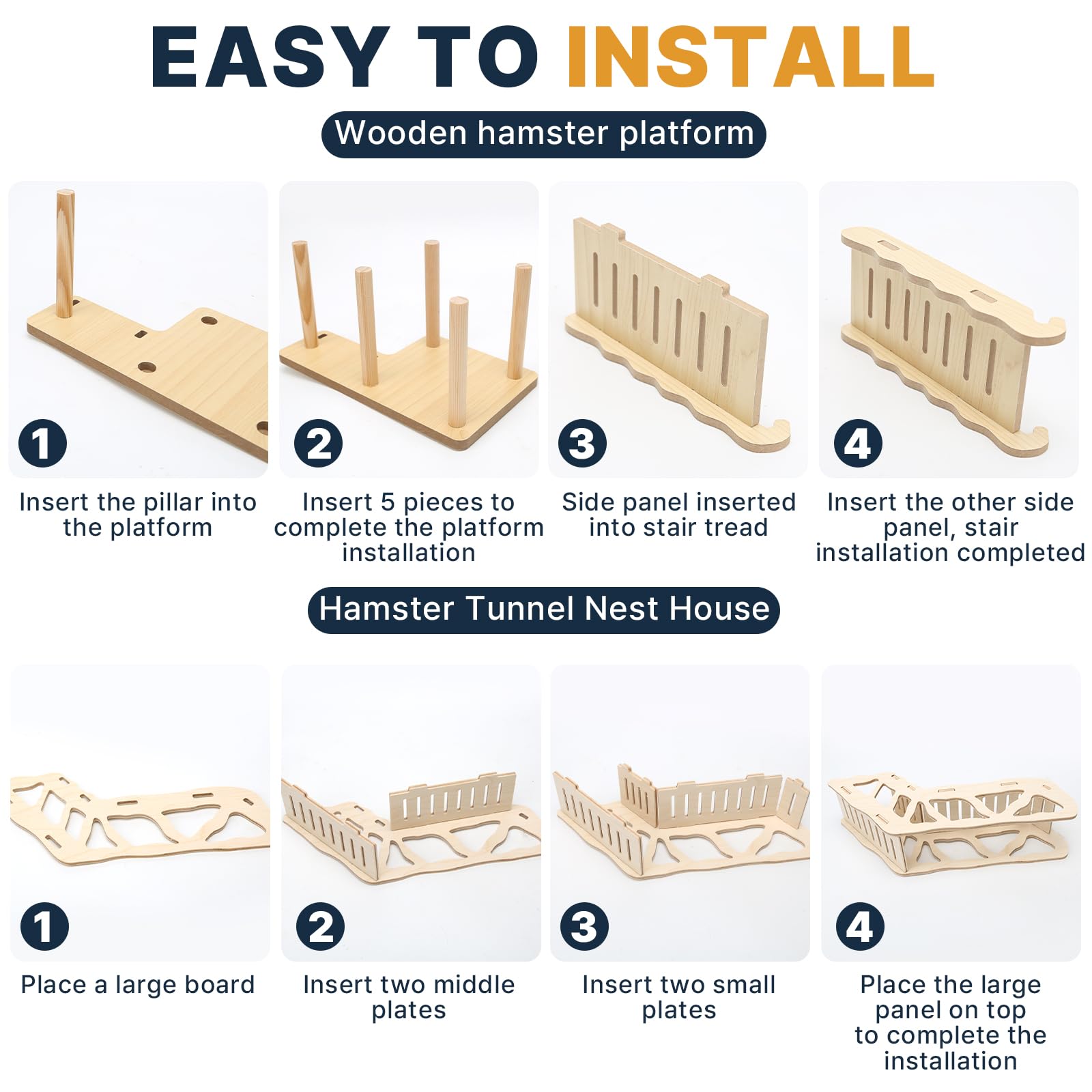 Plateforme en Bois pour Hamster avec Échelle d'escalade et Tunnel, Set Plateforme pour Petit Animal de Compagnie, Hamster Russe Doré Syrien Nain, Jouet à Mâcher Accessoire Cage