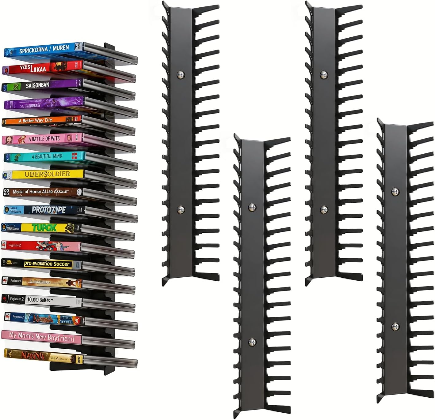 4-Pack Metal Video Game Storage, Wall Mount DVD Storage Shelf, Video Game Holder DVD Shelf for Wall
