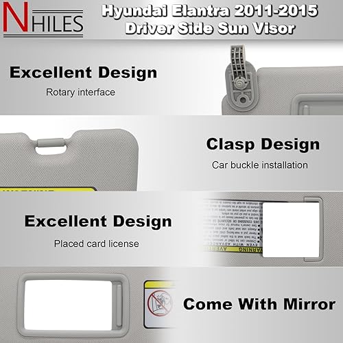 Miniatura 10 de Reemplazo del parasol del lado izquierdo del conductor y del pasajero derecho compatible con Hyundai Elantra 2011 2012 2013 2014 2015 Reemplazo #