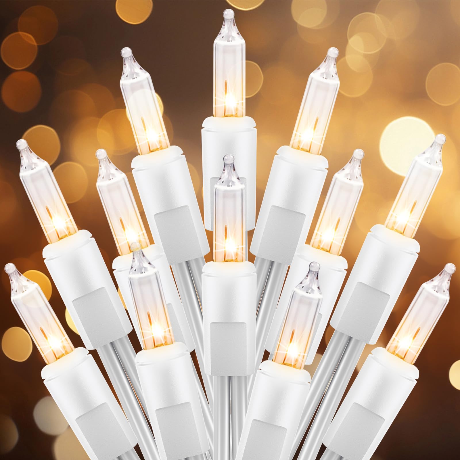 Brightown 50 Count Warm White Christmas Lights, Clear Mini Incandescent Lights on White Wire, Christmas Tree String Lights for Indoor Outdoor Decorations(12ft)