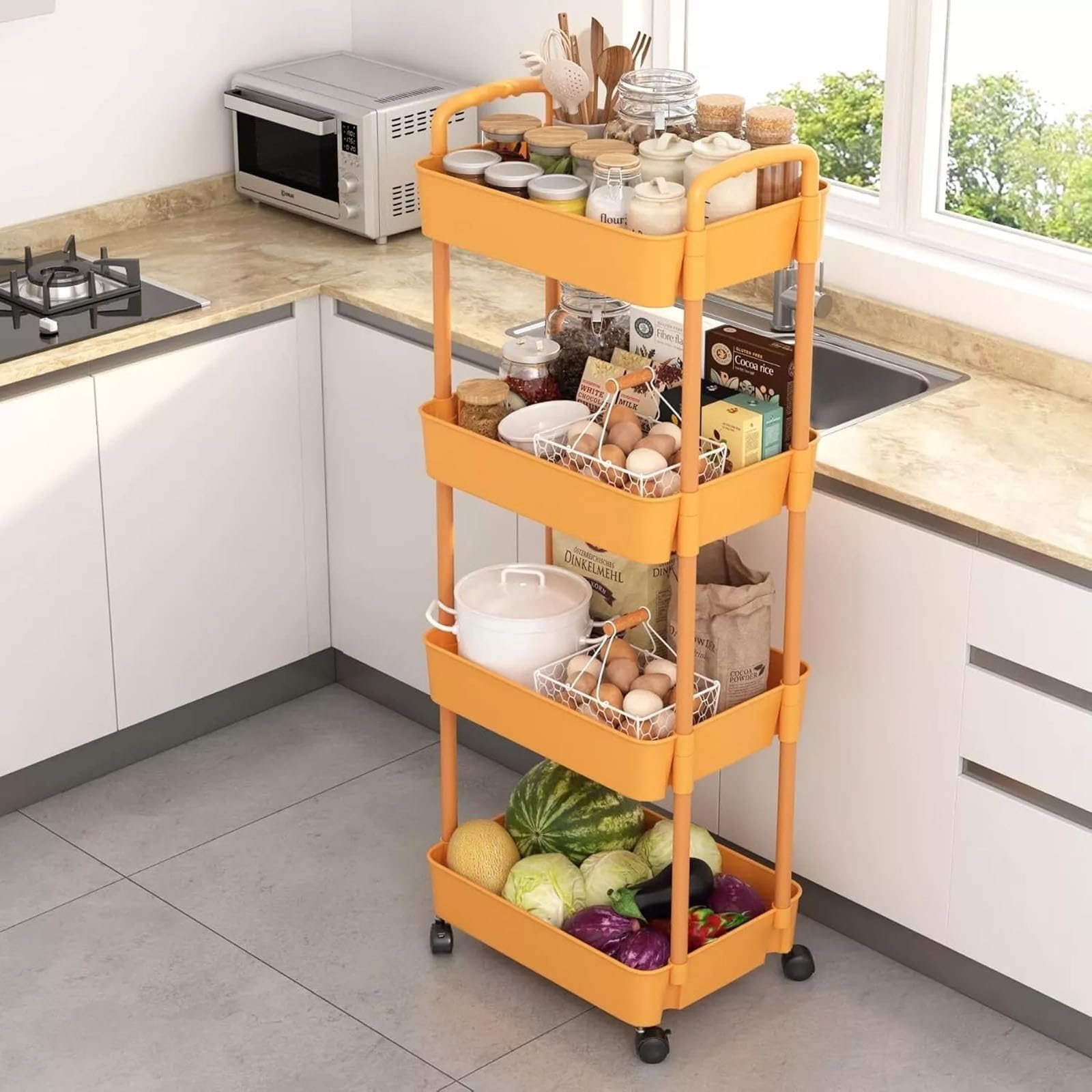 4 Tier Storage Rack Kitchen Bathroom Rotating Serving Rolling Trolley ...