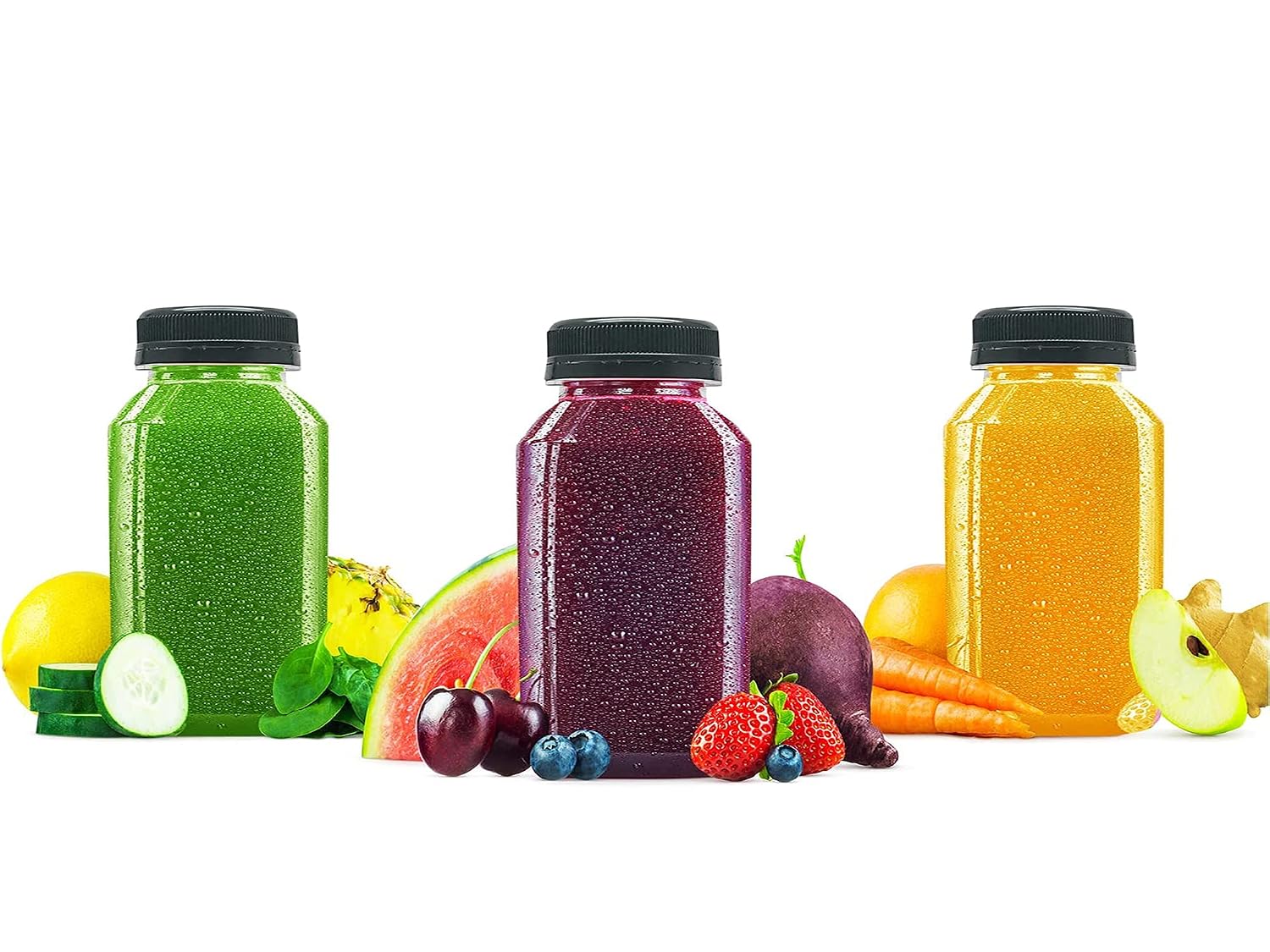 4 OZ Plastic Juice Bottles, Reusable Bulk Beverage Containers, Comes Black lid, for Juice, Milk and Other Beverages, 20 Pcs.