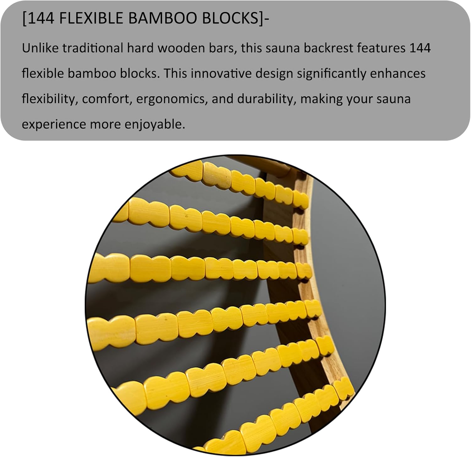 Natural Bamboo Sauna Backrest, More Flexible Than Wood, Better Fits Your Back, Features Anti-Slip Rubber Pad. Sauna Accessory Set (1 Pack)