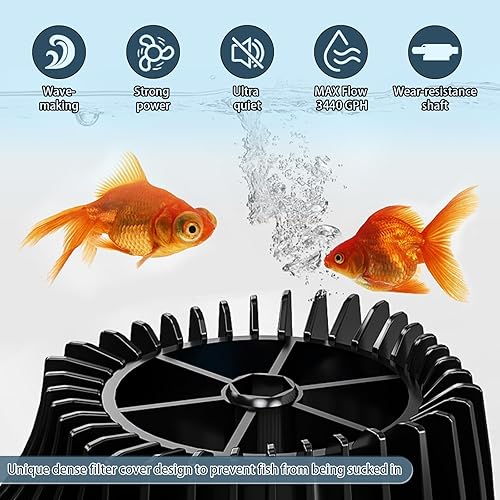 Miniatura 3 de Wave Maker para tanque de acuario, cabezal de potencia de 3440 GPH, bomba de circulación de 80-100 galones, ultra silenciosa, bomba de agua