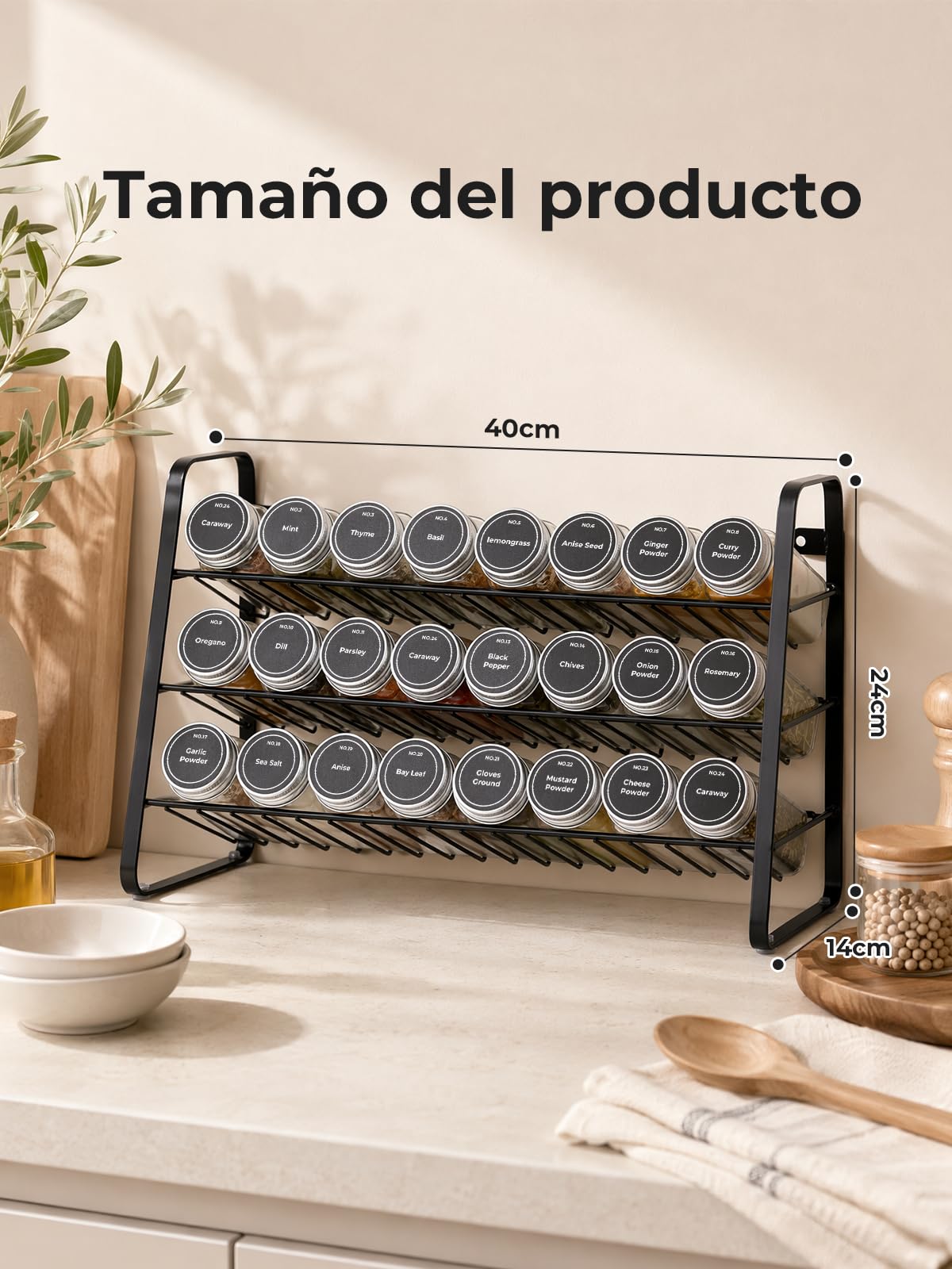 FOHERE 3 Niveles Especieros para Cocina con 24 Vaso Botes para Especias