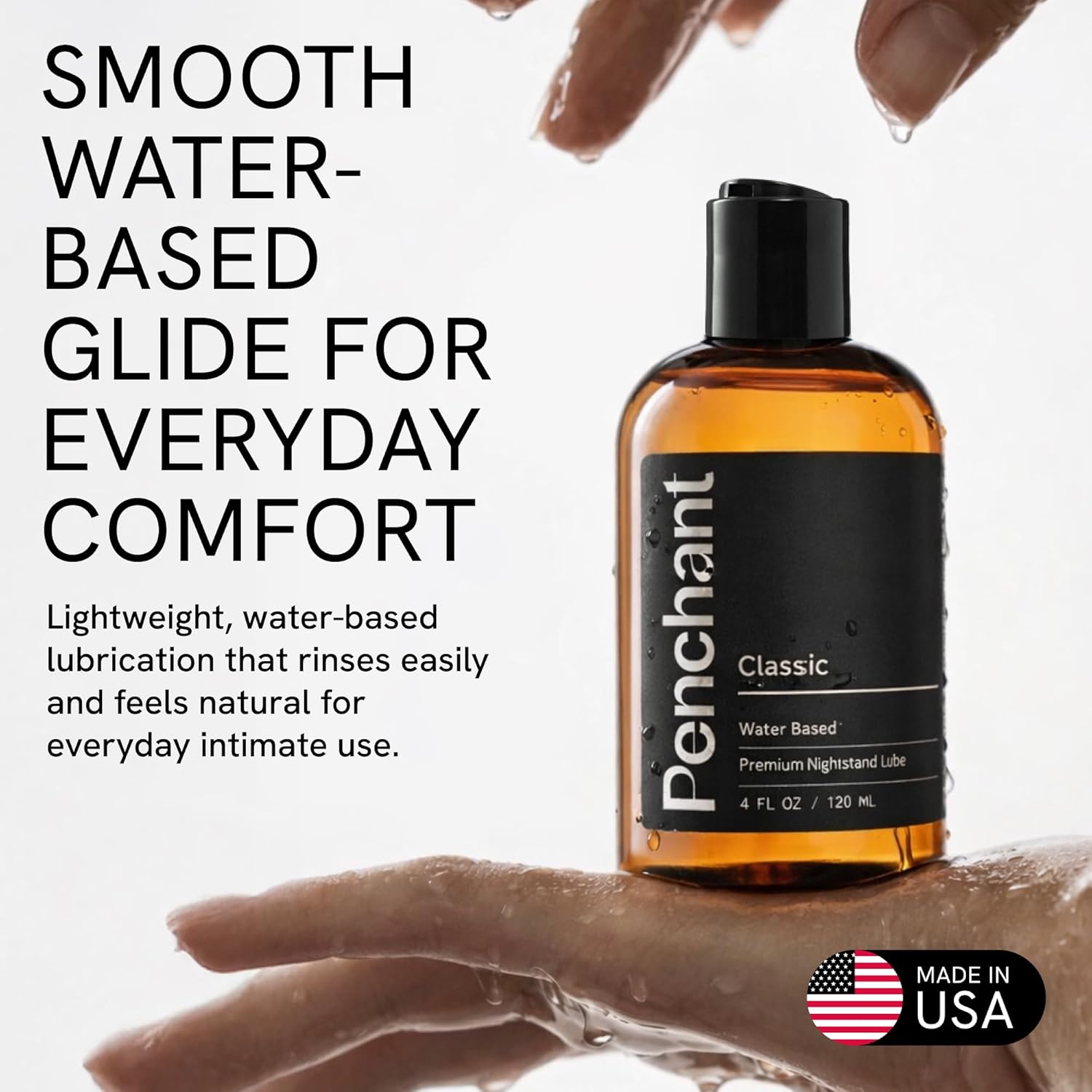 Penchant Classic Water-Based Personal Lubricant for Women and Men – Smooth Clean-Rinsing Personal Lube for Everyday Use - Unscented, Condom Compatible Lube for Sex - Made in USA (8 fl oz)