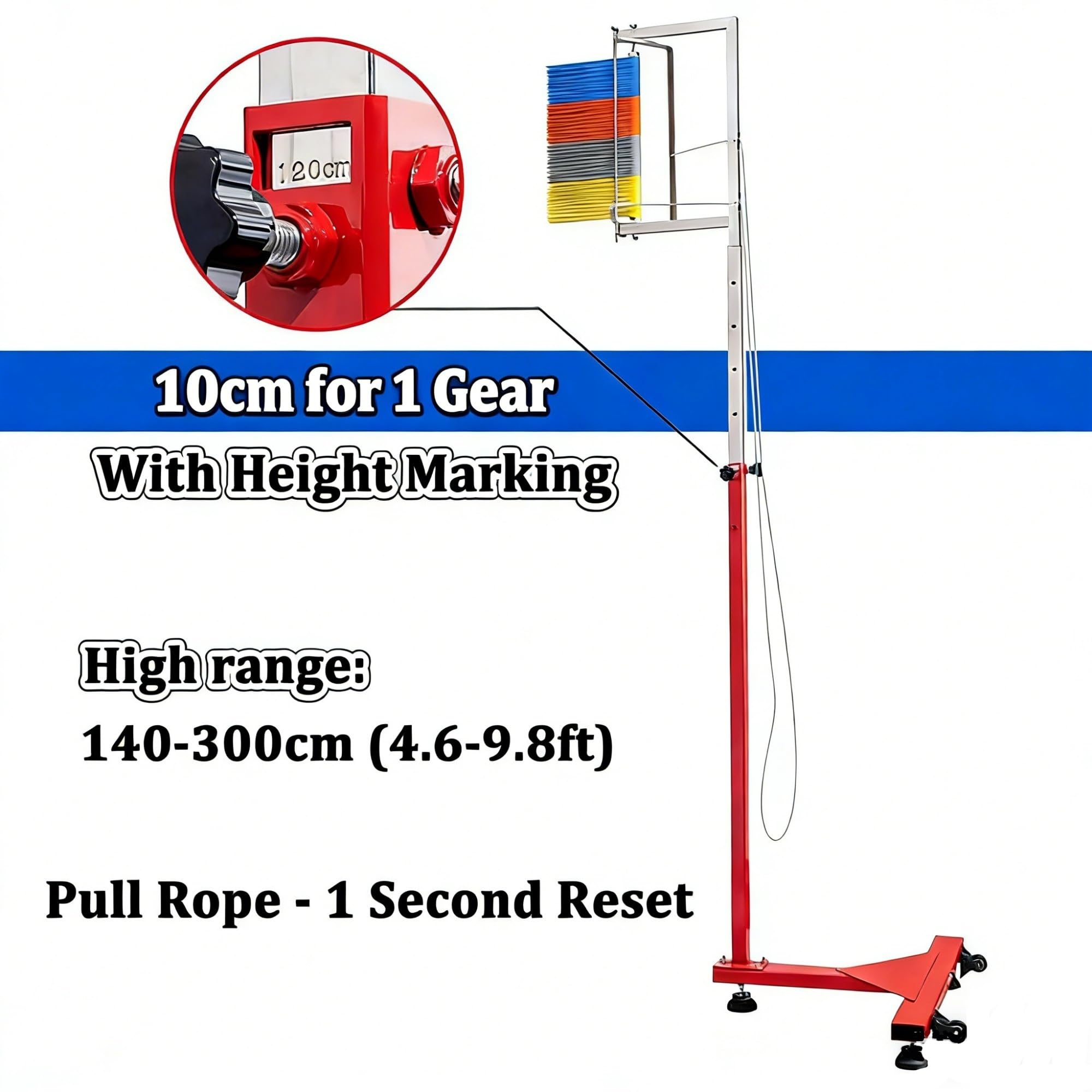 Entrenador de salto vertical, herramienta de medición de altura ajustable, probador de salto de pie para atletas, fácil instalación con reinicio de cordón de tracción