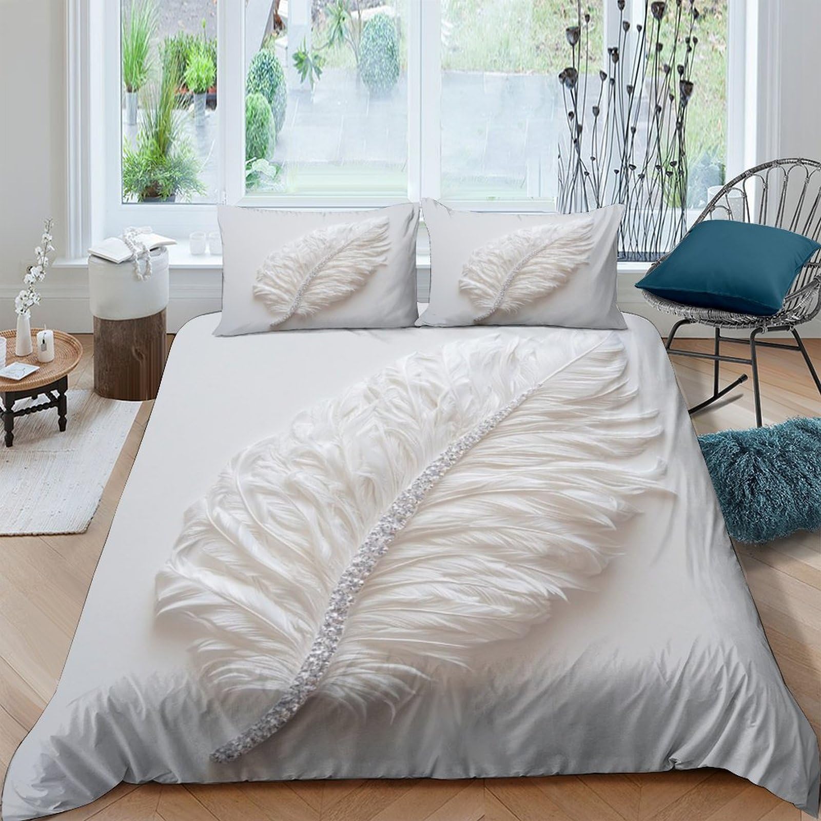 3D Printed Feather Quilt Cover, Microfiber Duvet Cover Hidden Zipper for
