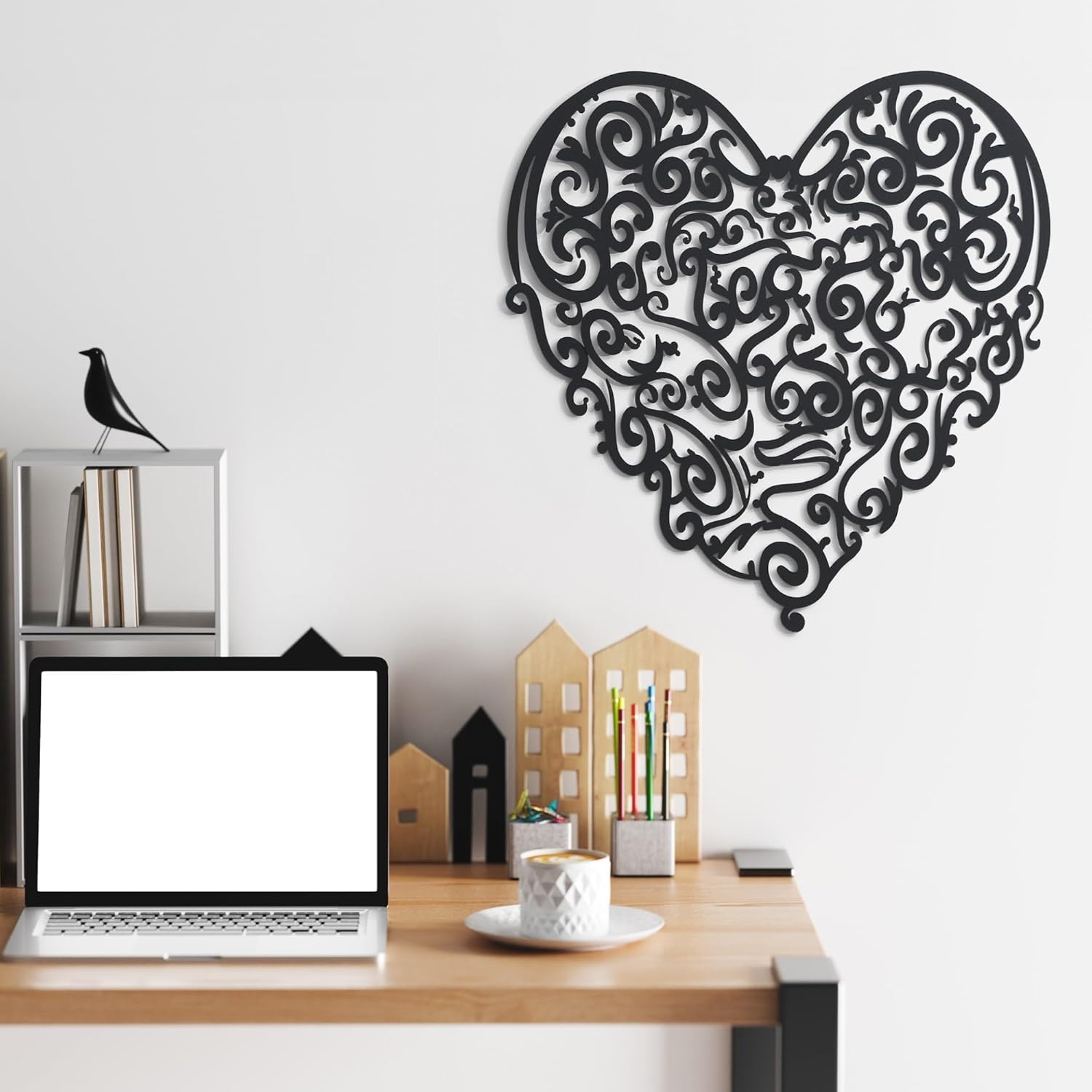 NEODECO Heart with Motifs Metal Wall Art, Mothers Day Decor, Home Wall Decor, Minimalist Designer Art, Romantic Gift, Gold, Small