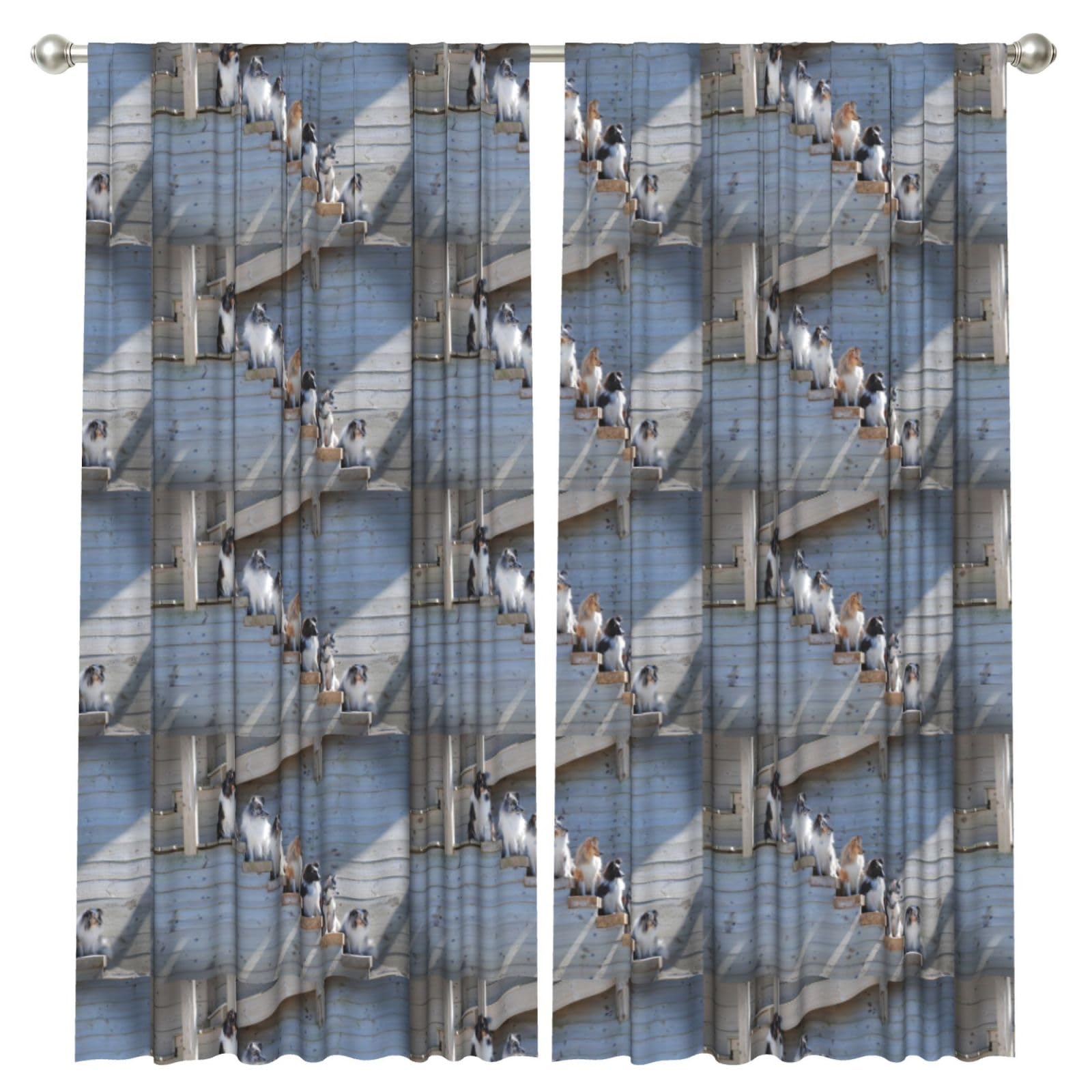 InOmak Dogs Border Collie Shetland SheepDogs Alaskan, 2 Panels Window Curtains 52 x 84 Inch Blackout Curtains for Living Room Bedroom