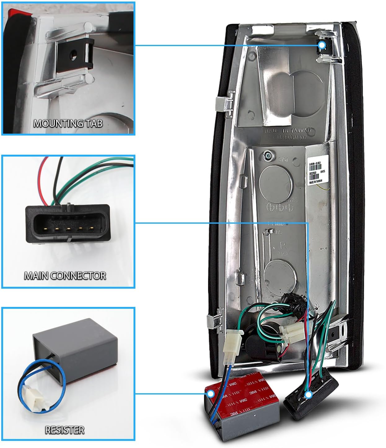 AmeriLite for 1988-1999 Chevy GMC Full Size C/K Pickup Truck Tahoe Suburban Crystal Red LED Replacement Tail Lights Assembly Pair - Passenger and Driver Side