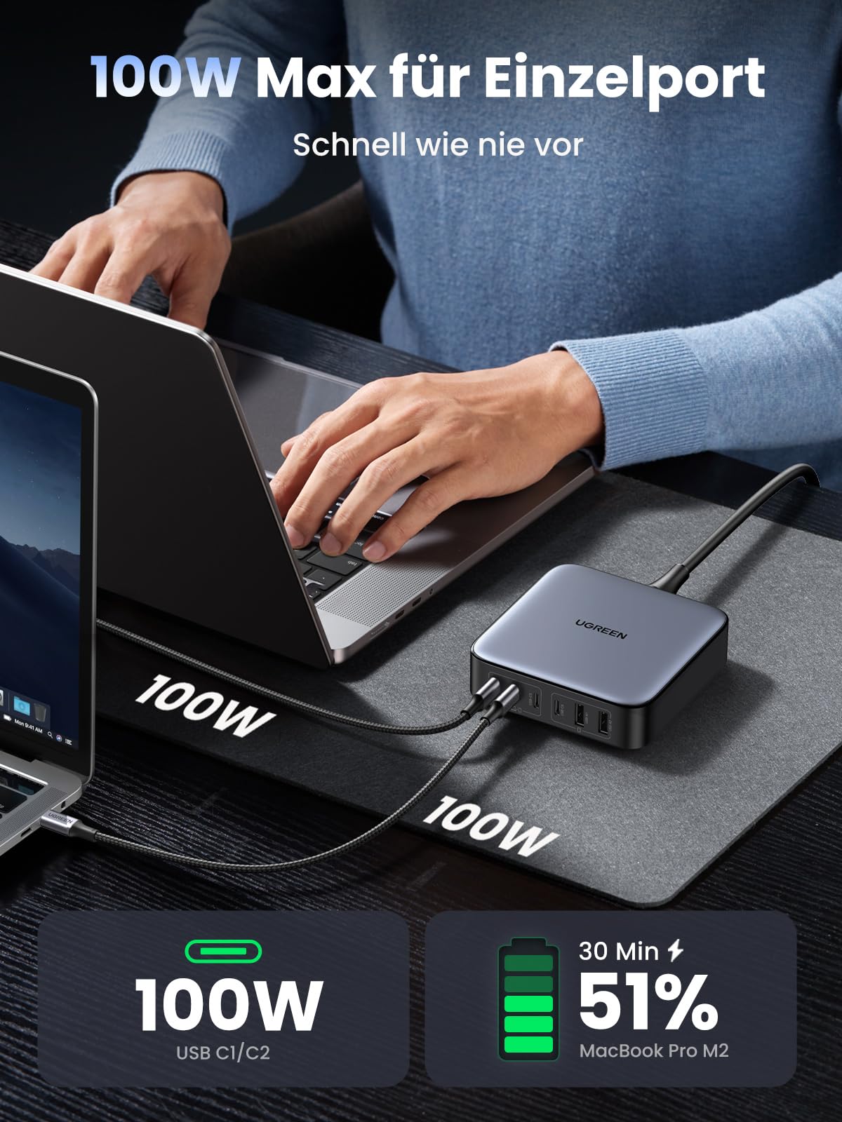 UGREEN Nexode Ladegerät 200W USB C PD Netzteil 100W+100W 6-Ports GaN Charger Mehrfach kompatibel mit MacBook Pro/Air M2 2022, iPhone 17 Pro Max/16, Galaxy S25 Ultra, S24
