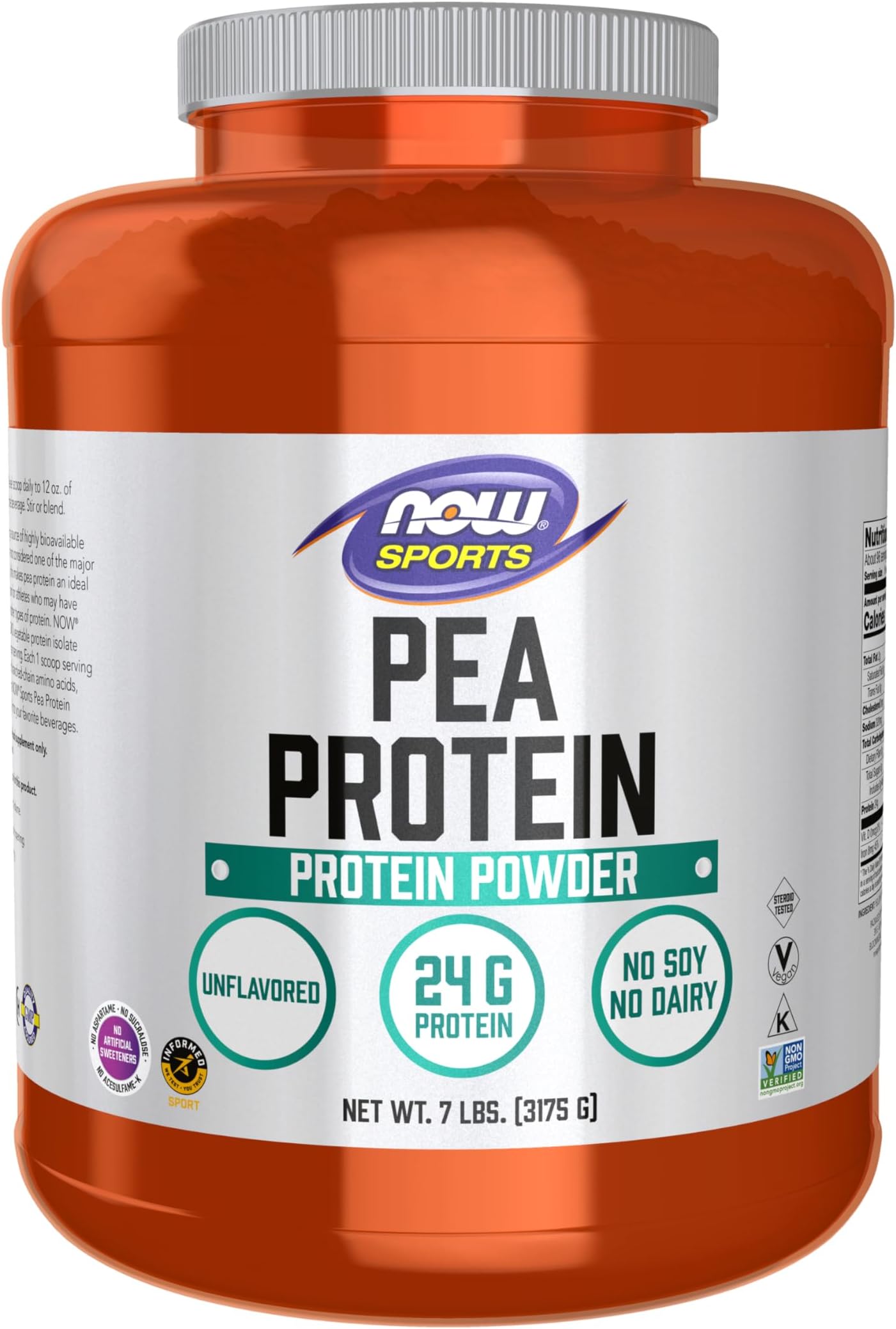 NOW Foods Sports Nutrition, Pea Protein 24 g, Fast Absorbing, Unflavored Powder, 7-Pound