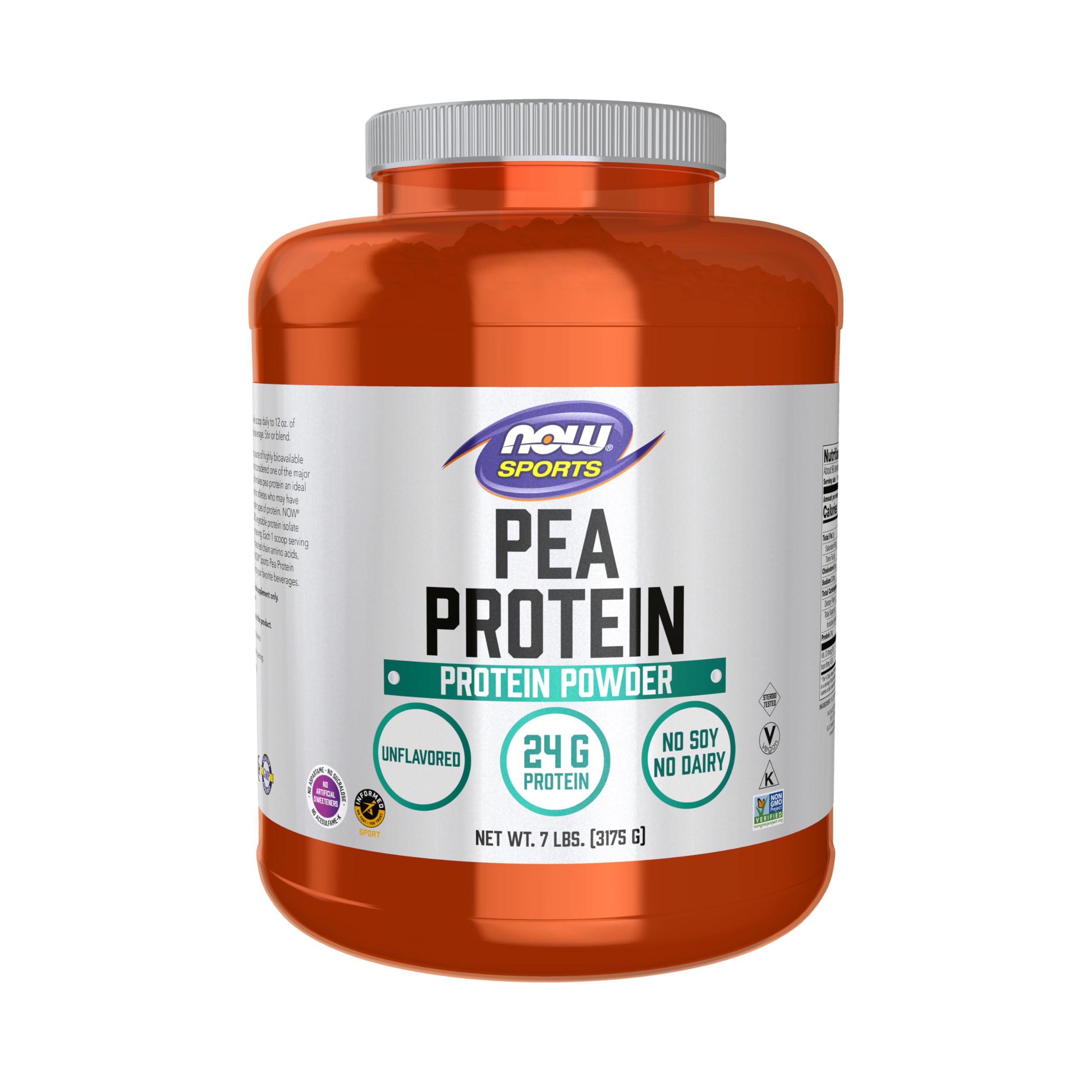 NOW Sports, Pea Protein 24 g, Mixes Easily, Unflavored Powder, 7 lbs