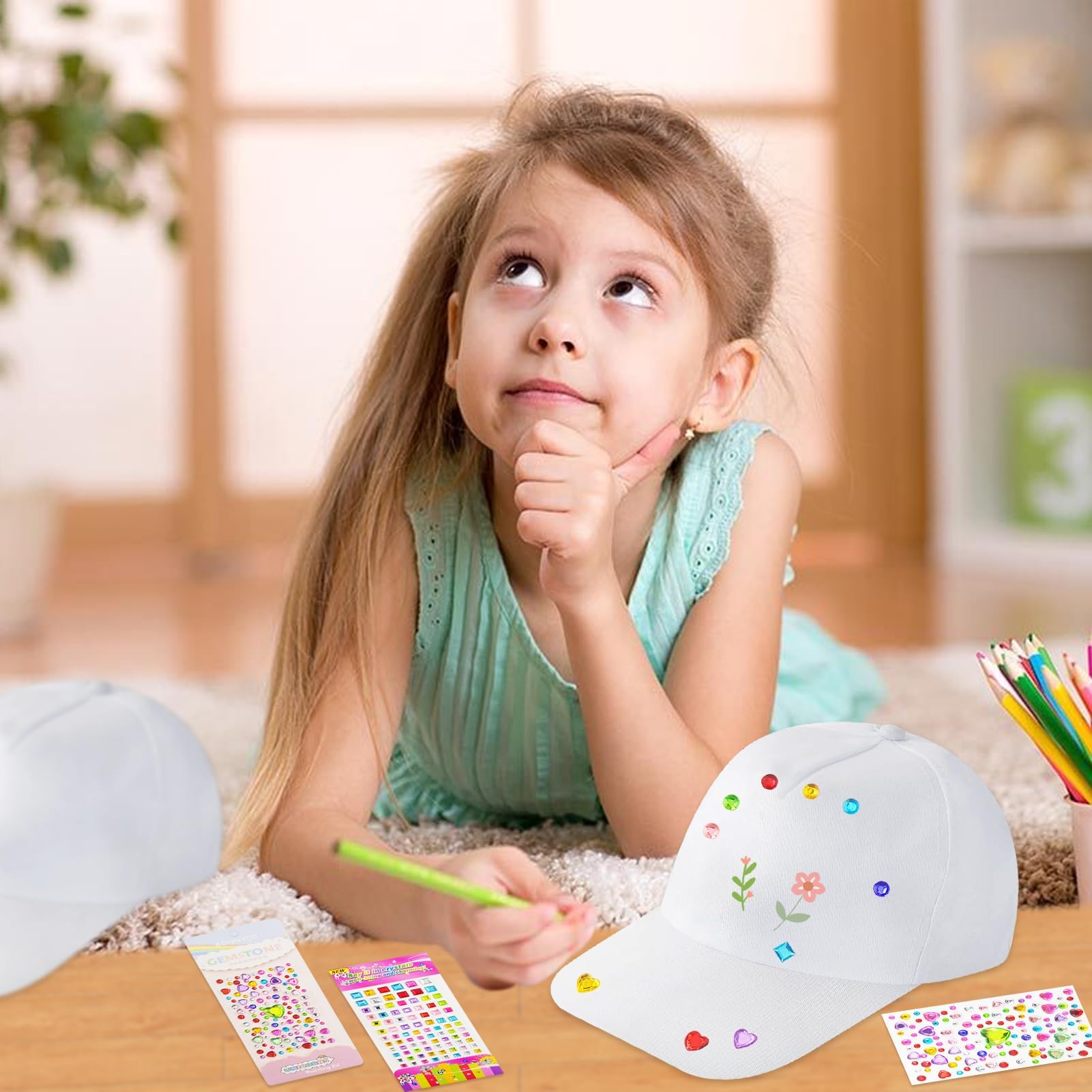 Hpbaggy 6 Piezas DIY Gorras de Béisbol Niño en Blanco, Gorra de Béisbol de Dibujo Creativo, Gorras Blancas Niños para Pintar Regalos de Cumpleaños para Niños