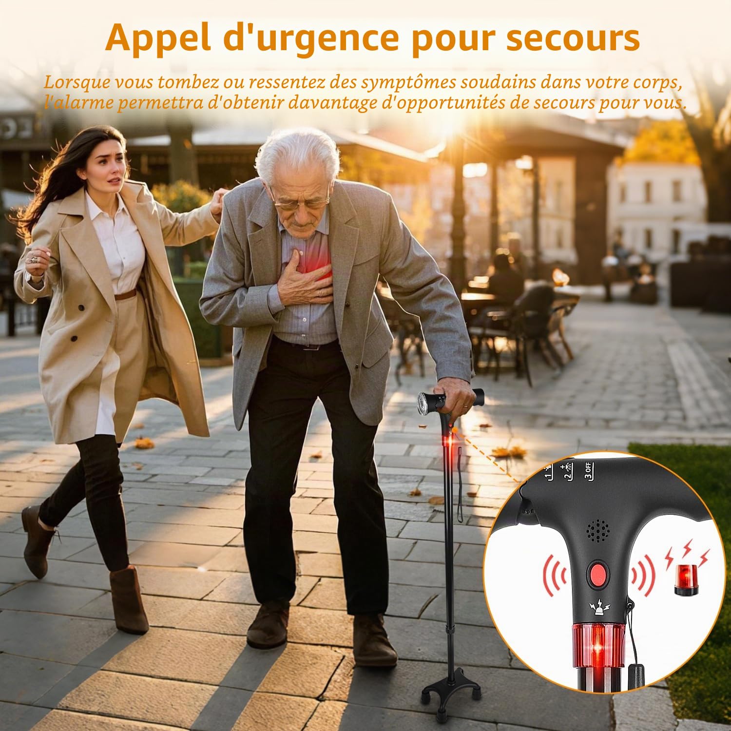 Canne à Pied 120 kg Capacité, Canne réglable en Hauteur avec Lampe de Poche LED et Alarme, Canne à Pied pour Les Personnes âgées et Les Adultes Qui Ont Besoin de Plus de Soutien.