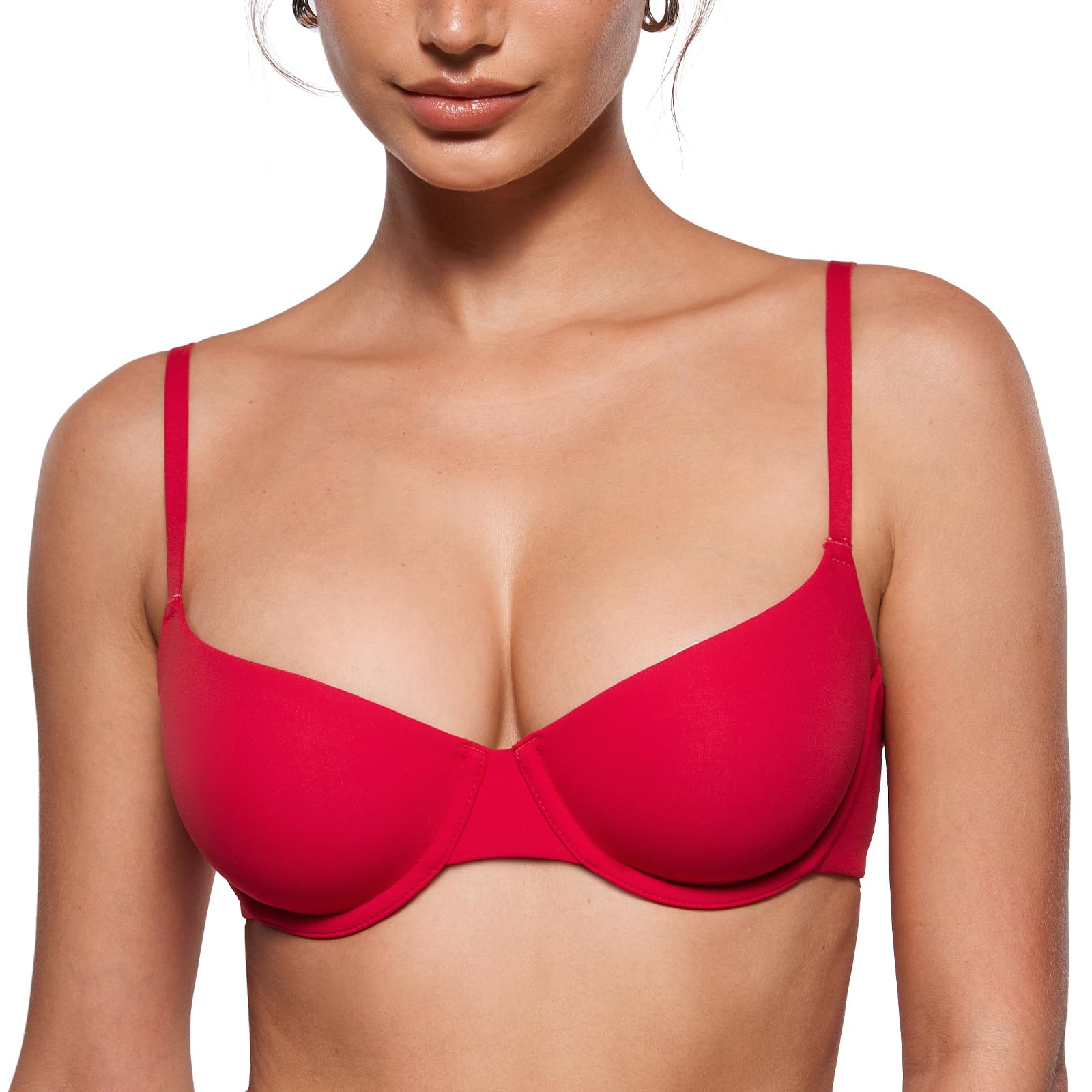 INLYRIC Women's Inbarely Plus Balconette Bra Unlined Seamless Underwire Demi Comfort Support Balcony Bras Lipstick Red 34D
