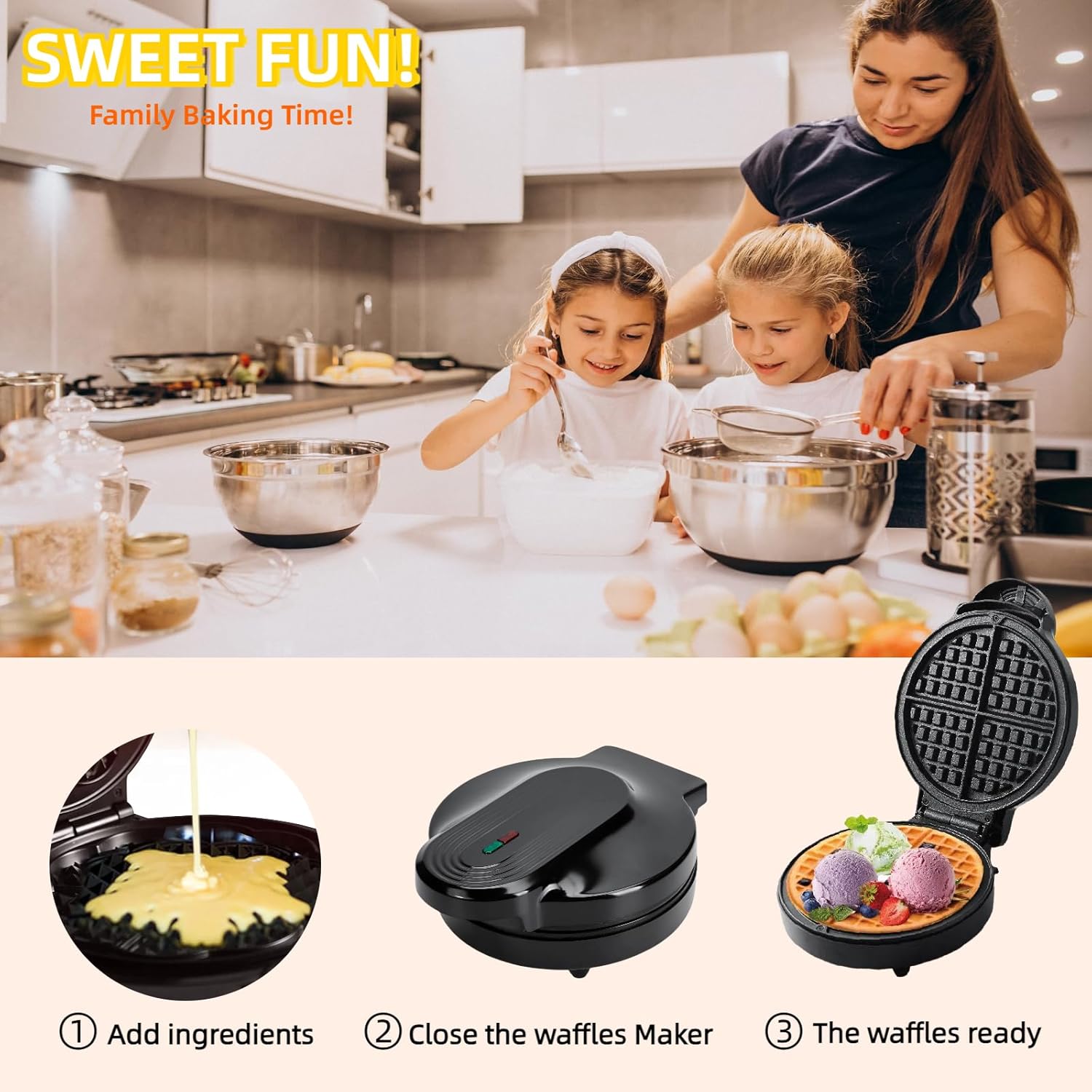 Round Classic Waffle Maker-Belgian Waffle Maker With Nonstick Surface For Easy Cleaning - Great Holiday Gift