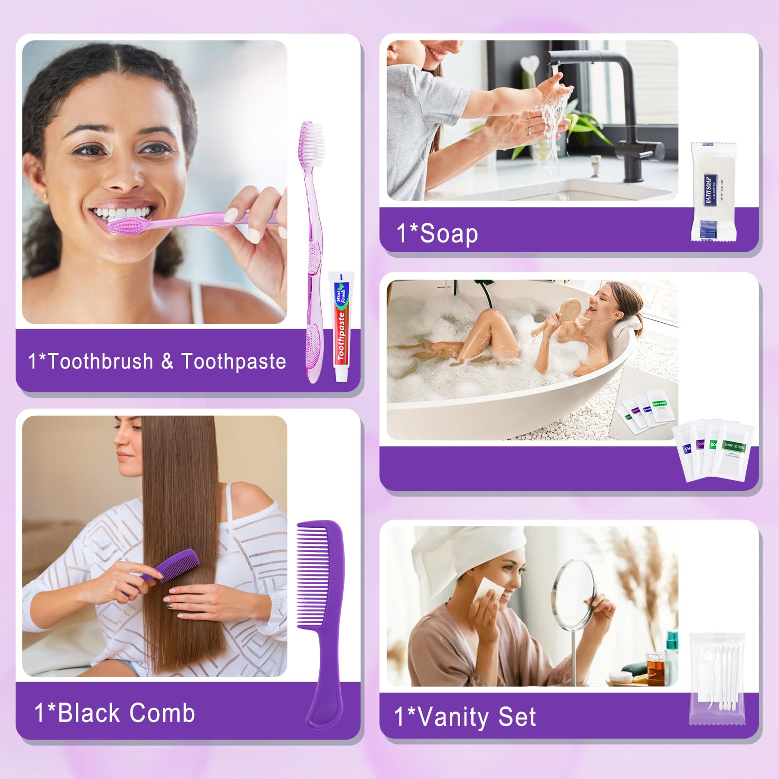Lot de 50 kits d'articles de toilette de voyage en vrac, kit d'hygiène personnelle, kit d'hygiène jetable, fournitures pour soins des personnes sans domicile, kit de bienfaisance pour la
