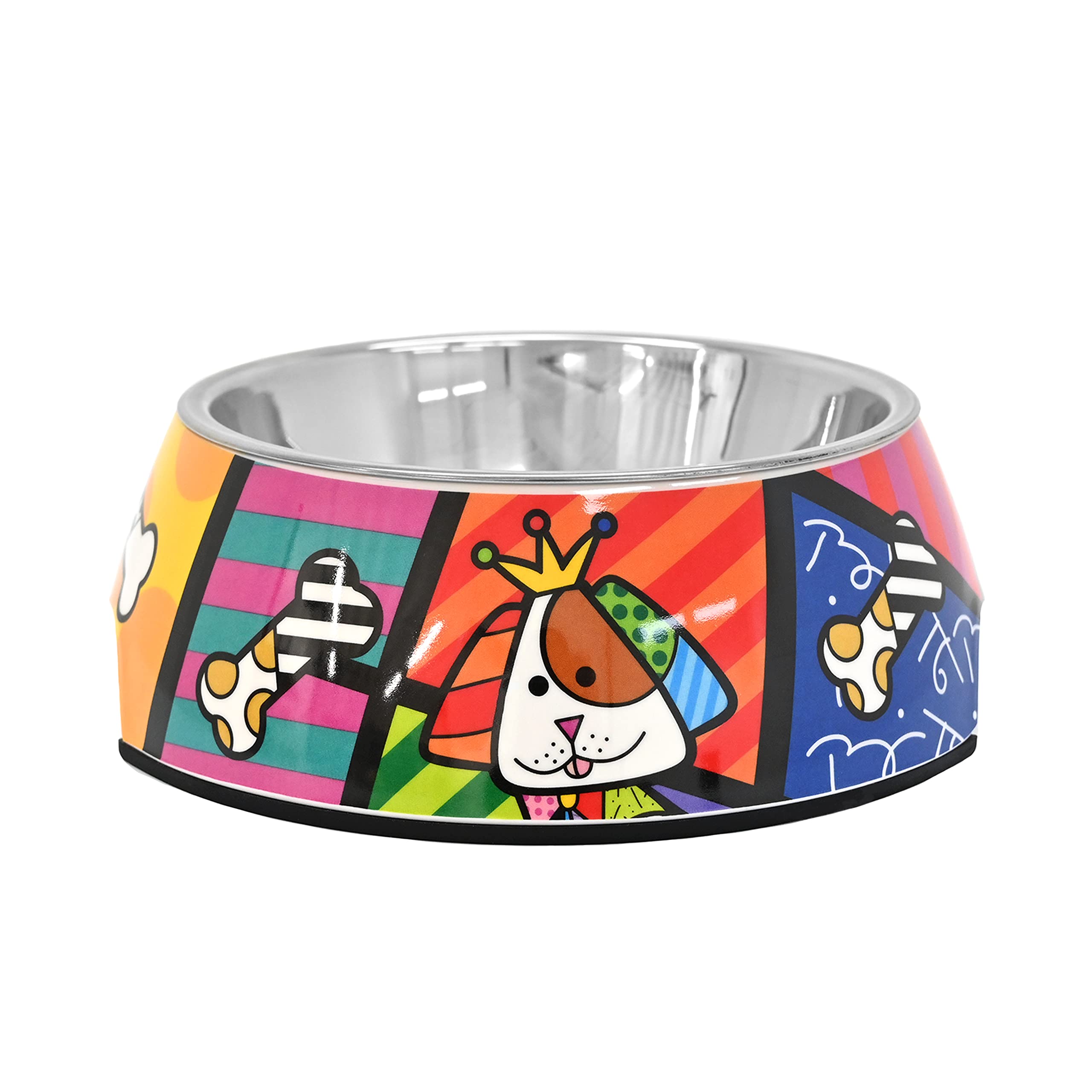 Romero Britto Pet Bowl - Artsy & Washable Food-Grade Stainless Steel Dish for Dogs & Cats, Dog Landscape, Perfect Portion for Food & Water, Great for