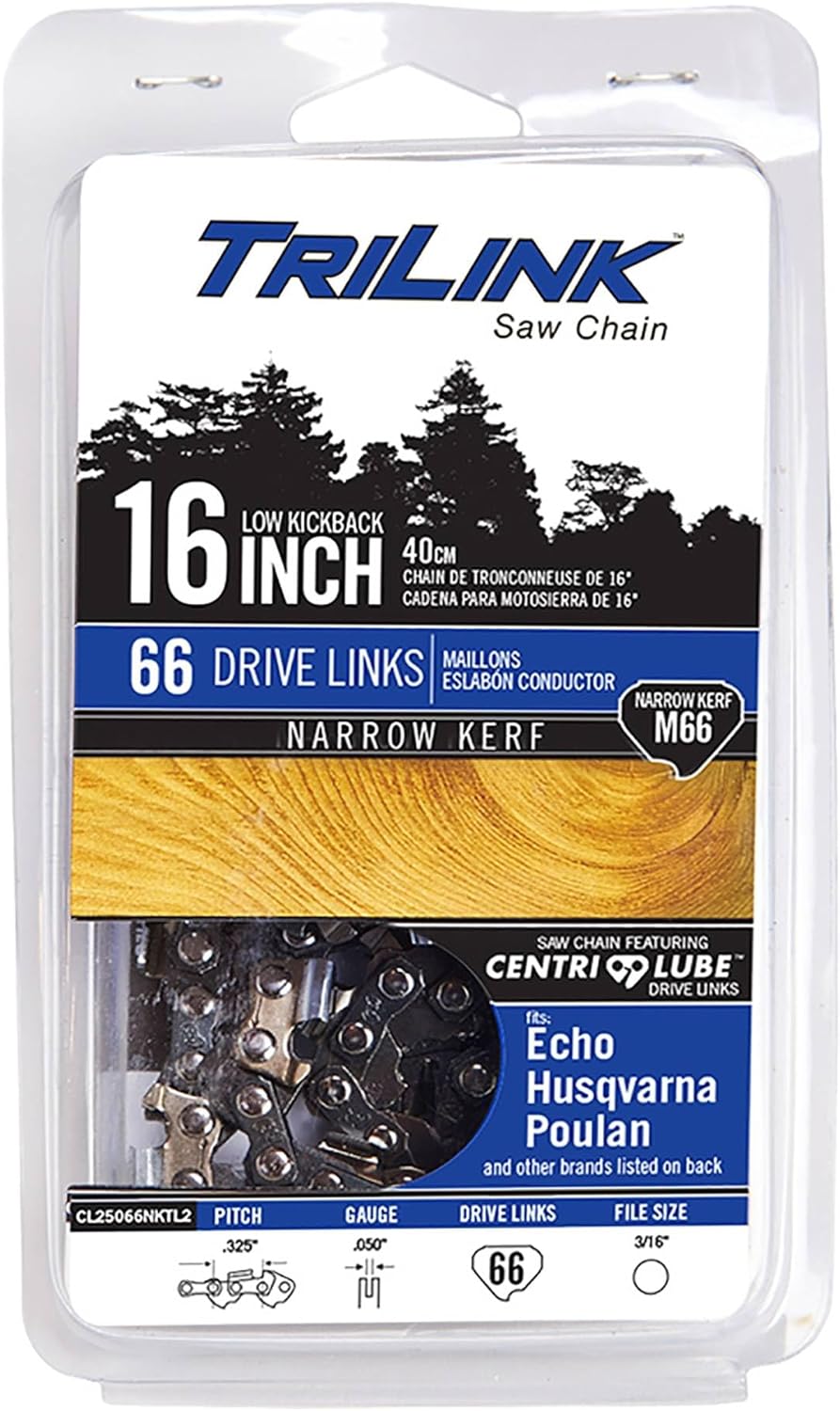 TriLink CL25066NKTL2 .325 LP .050 Gauge 66 Drive Links 16 in. Chainsaw Chain Compatible with/Replacement for Jonsered CS2234S, CS2238, Solo 651, 651SP, 652, Efco-Emak MT4400 G66-95VP, Black