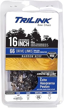 TriLink CL25066NKTL2 .325 LP .050 Gauge 66 Drive Links 16 in. Chainsaw Chain Compatible with/Replacement for Jonsered CS2234S, CS2238, Solo 651, 651SP, 652, Efco-Emak MT4400 G66-95VP, Black