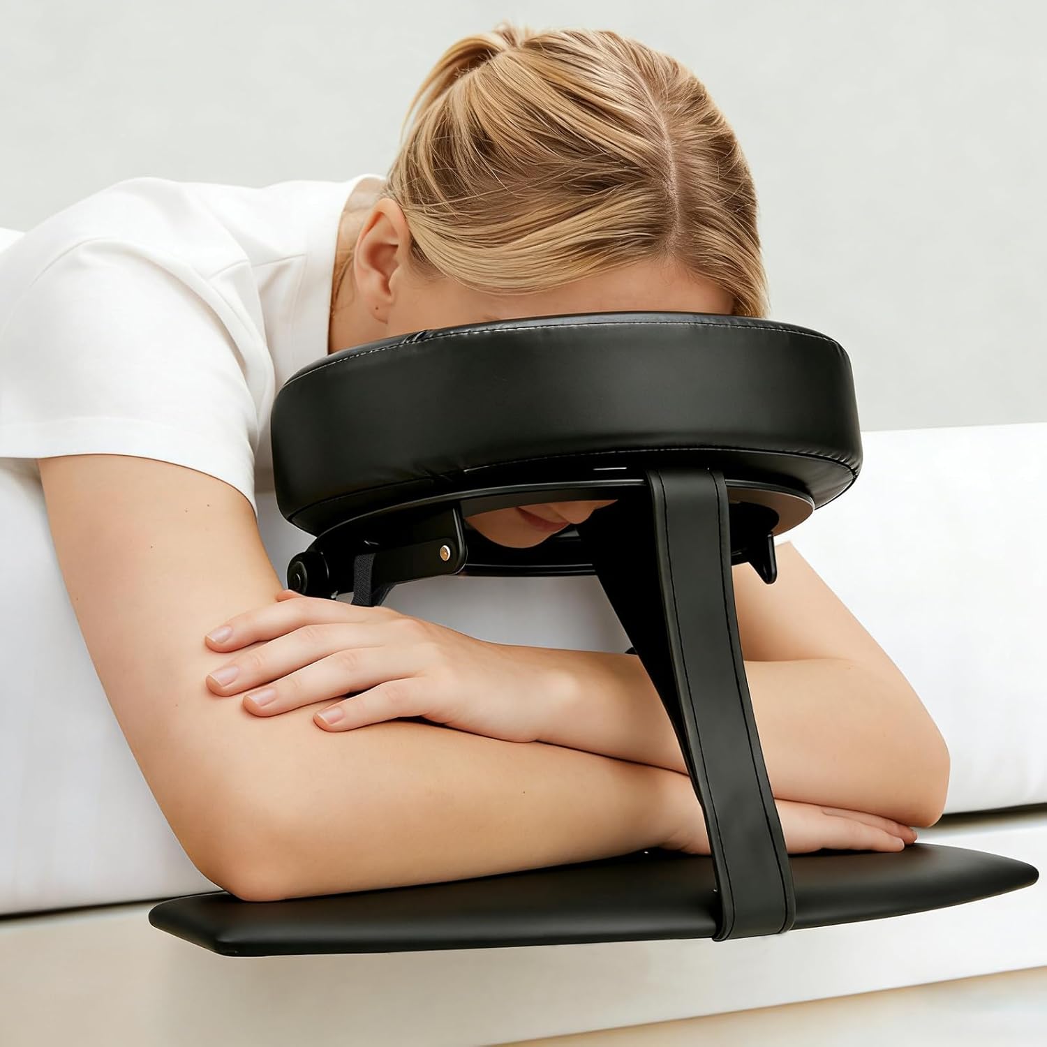 Massage Headrest for Bed, Adjustable Bed Massage Head Holder with Memory Foam Face Cradle, Home Mattress Top Massage Kit for Eye Surgery Recovery & Comfortable Relaxation(with Arm Rest)