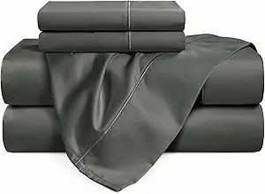 Casa Platino 100% Egyptian Cotton Sheets Twin XL Size Set - 4 Pcs (1 Flat, 1 Fitted, 2 Pillowcases)- Ultra Smooth Sateen Weave Bed Sheets Set with 15" Deep Pockets - Dark Grey