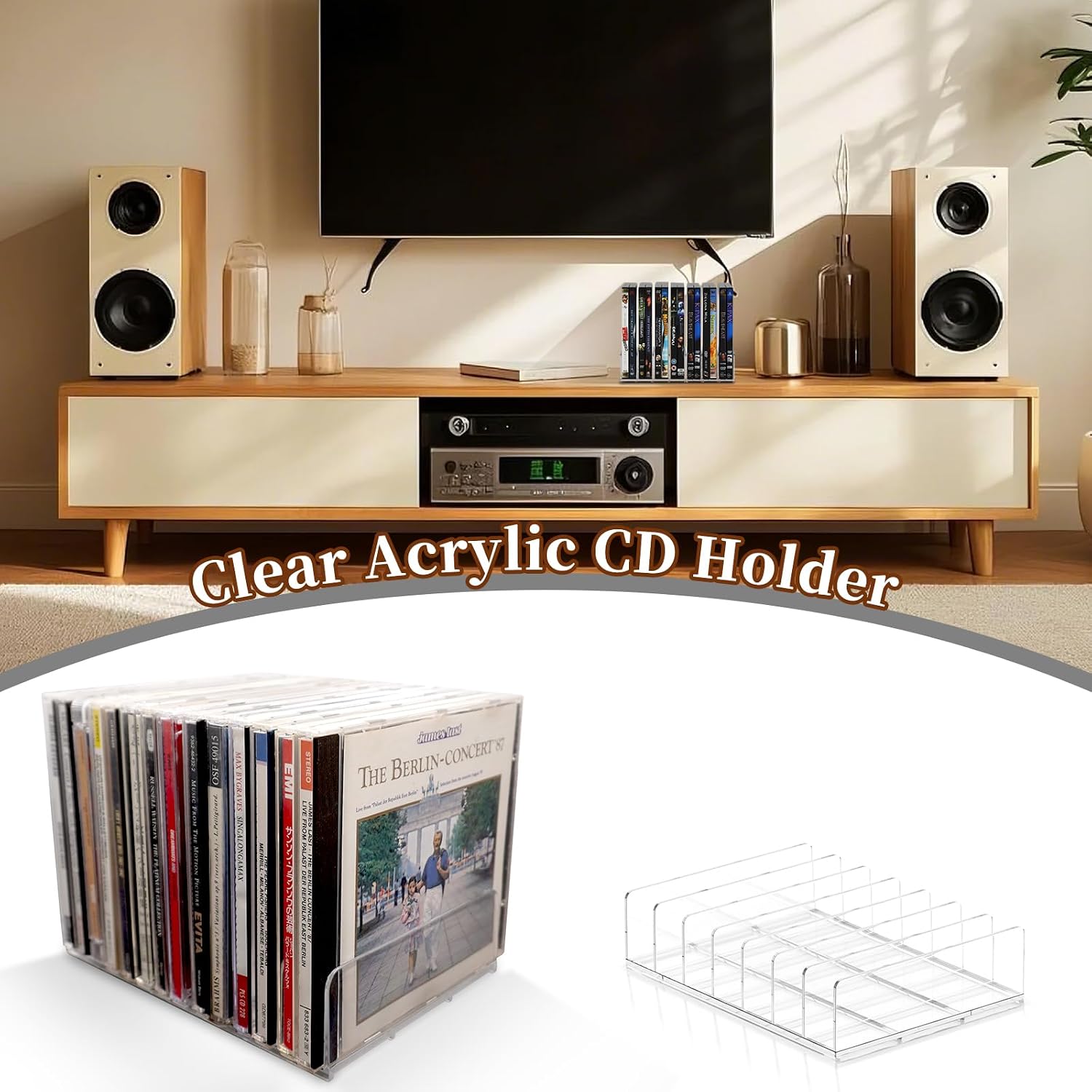 4 Pcs Acrylic CD Display Rack, Clear DVD Holder, Holds up to 56 CD Cases