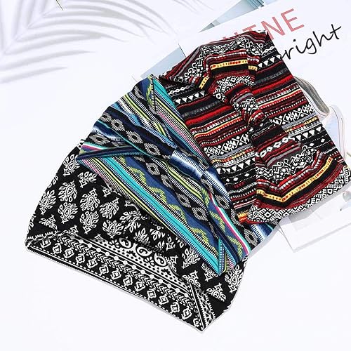 Miniatura 2 de Gortin Diademas bohemias elásticas para el cabello anchas banda elástica negra para yoga turbante anudado diadema de tela torcida para la cabeza