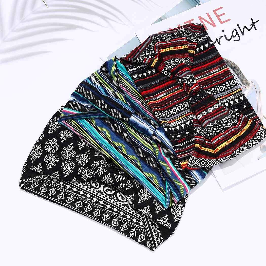 Gortin - Fascia per capelli boho, fascia per capelli con motivo leopardato a turbante, fascia elastica per capelli a strisce, per donne e ragazze, 3