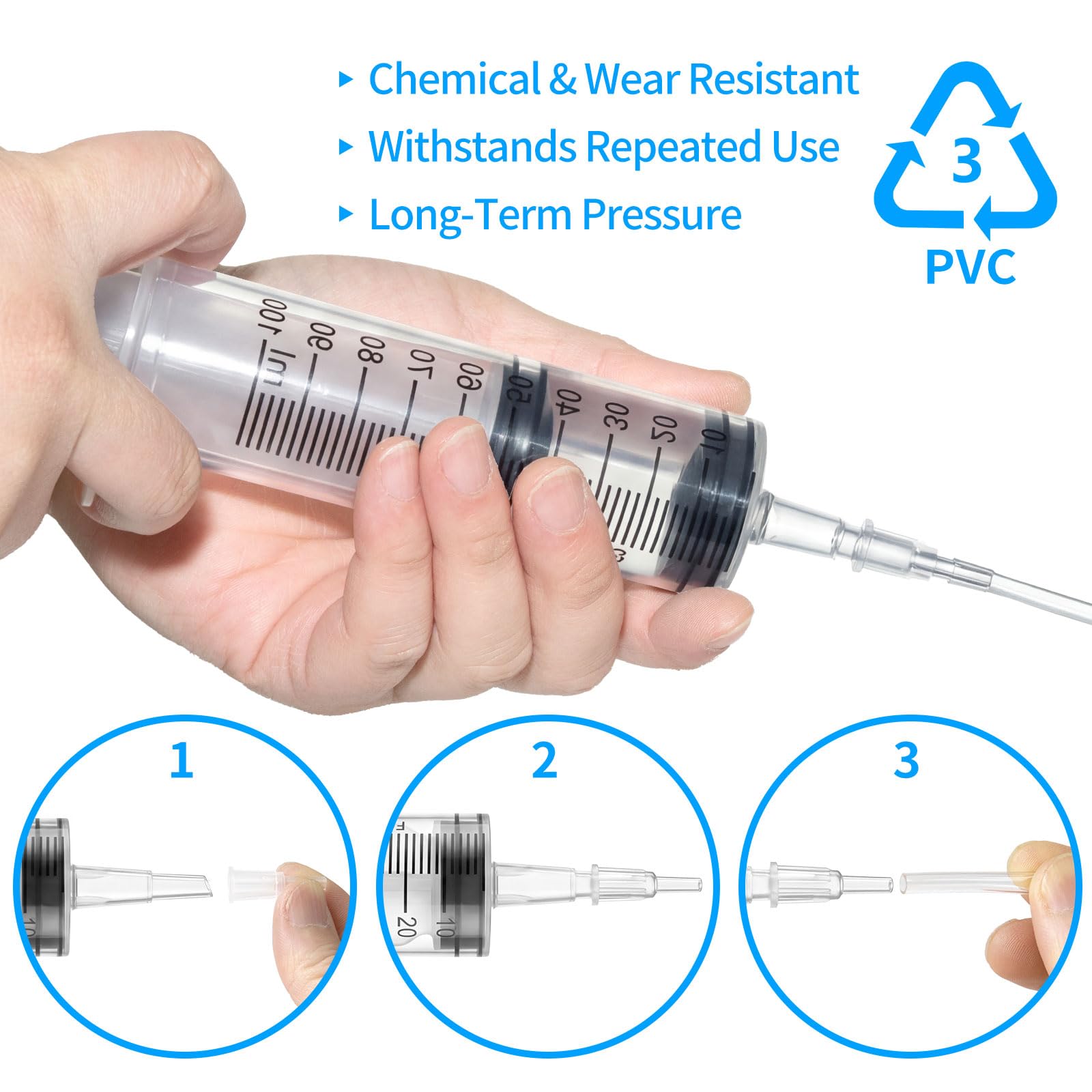 4PCS Grosse Seringue 100ml200ml300ml, Plastique Seringue a huile avec Tuyau | Sans Aiguille, Comprend 4 tuyaux de 30cm et des adaptateurs, pour Laboratoire Science Industrie Arrosage Mesure De Liquide