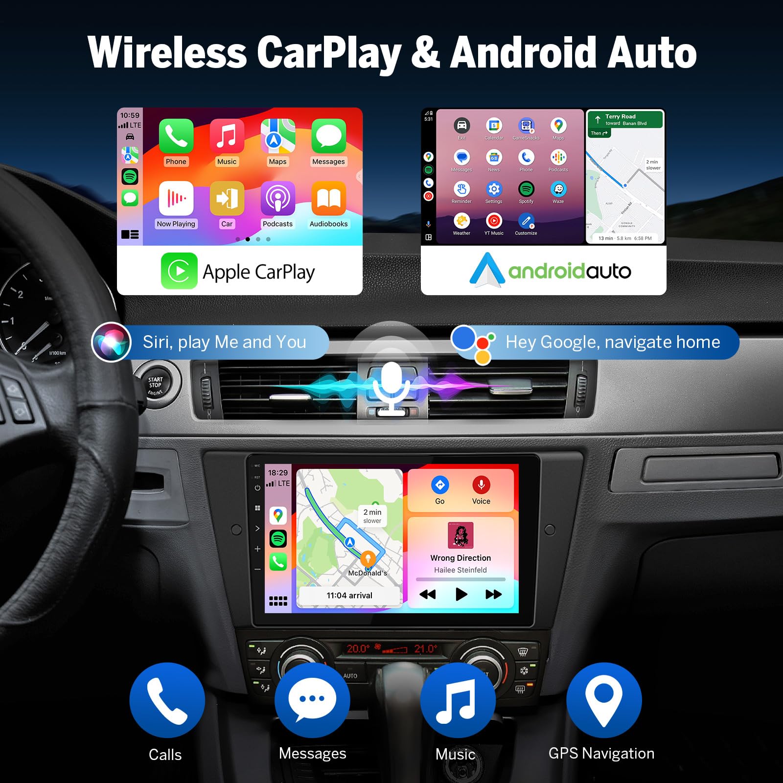 Eonon 9 Pollici Android 14 per BMW 3 E90 E91 E92 E93 (2005-2013) GPS CarPlay Android Auto Specchio Schermo Bluetooth WiFi Radio USB EQ DSP Telecamera Posteriore Autoradio E90X7