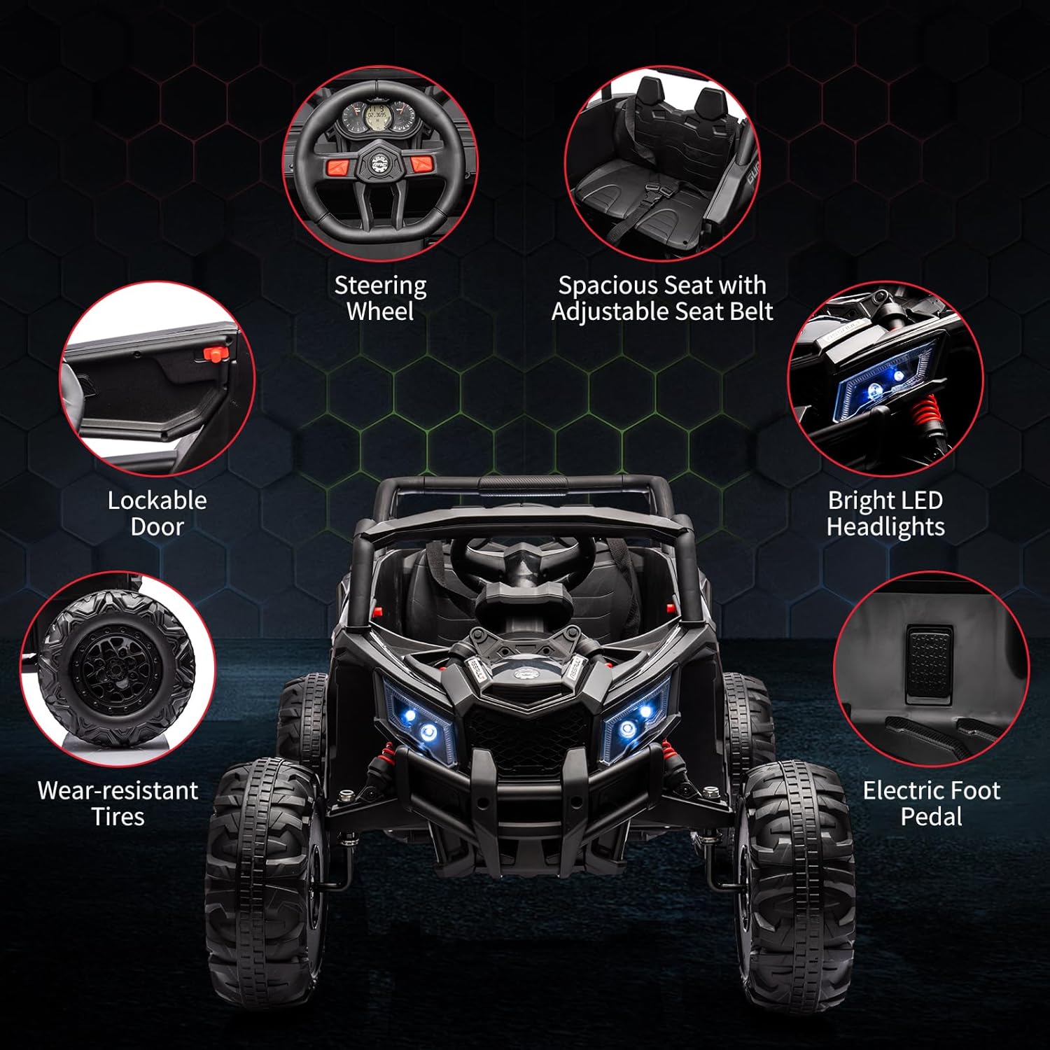 24V Ride On Car for Kids w/Remote Control, Battery Powered Off-Road UTV, 400W Motors,19" Spacious Seat, 4 Shock Absorbers, 4.5 Mph Max Speed, Music, LED Lights, Electric Car for Big Kids, Black