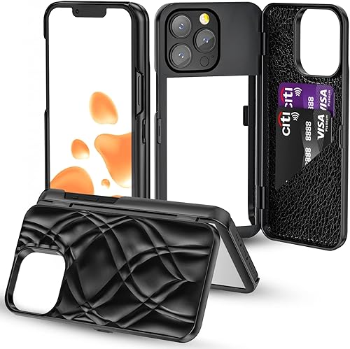 W7ETBEN Funda tipo cartera para iPhone 13 Pro Max, funda para iPhone 13 Pro Max con soporte de espejo integrado, funda a prueba de golpes para Apple