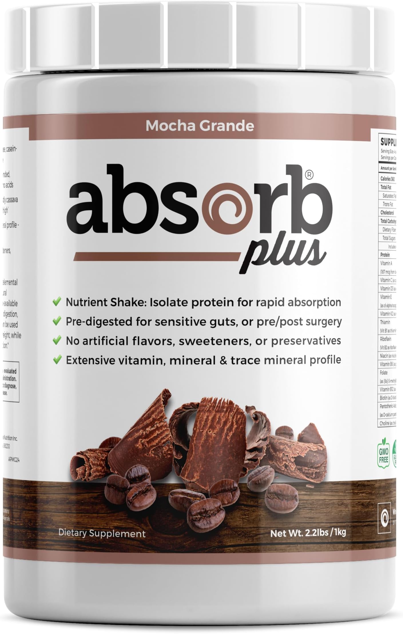 Isolate Protein - Diet Supplement for Improved Gut Health, Extra Nutritional Support, Non-GMO, Gluten-Free, Lactose-Free, Casein-Free (2.2 Lbs, Mocha Grande)