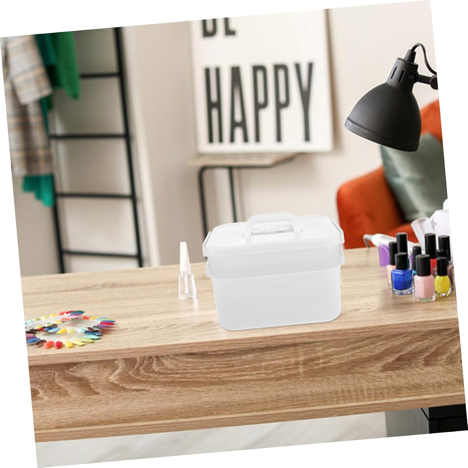 OUNONA Manicure Tool Storage Box Large Capacity PP Layered Case with Handle