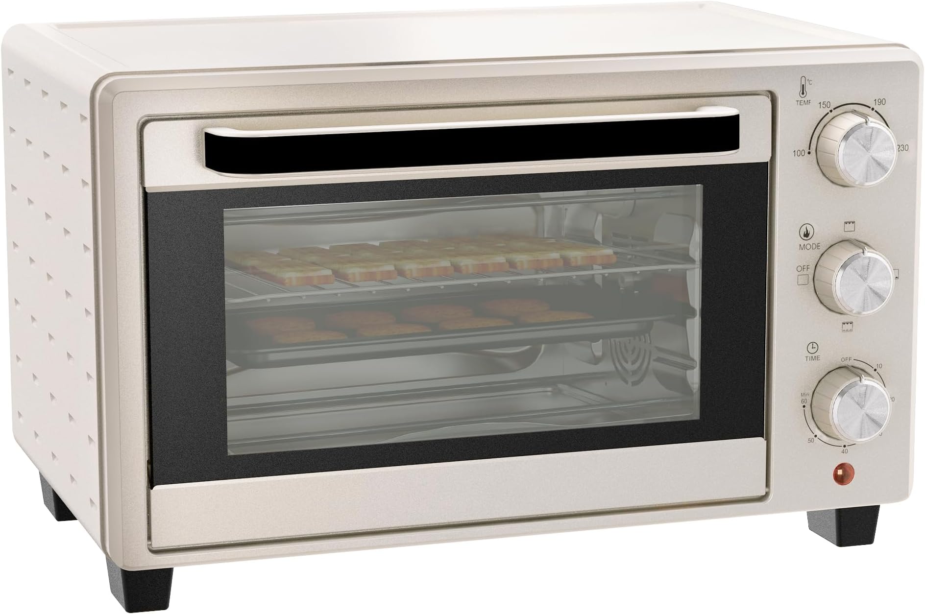 Mini Oven, 21L Countertop Electric Grill, Toaster Oven with Adjustable Temperature, Timer, Baking Tray and Wire Rack, 1400W, Cream