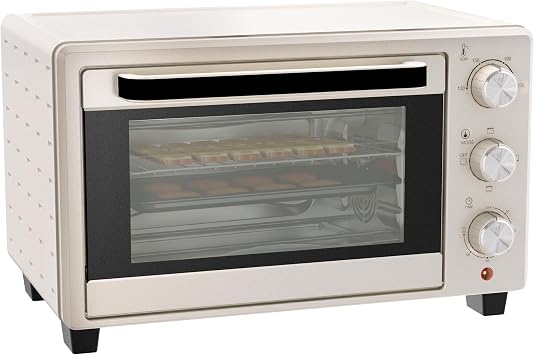 HOMCOM Mini Oven 21L Countertop Electric Grill Adjustable Temp 1400W Cream | Toaster Oven, Timer, Baking Tray, Wire Rack