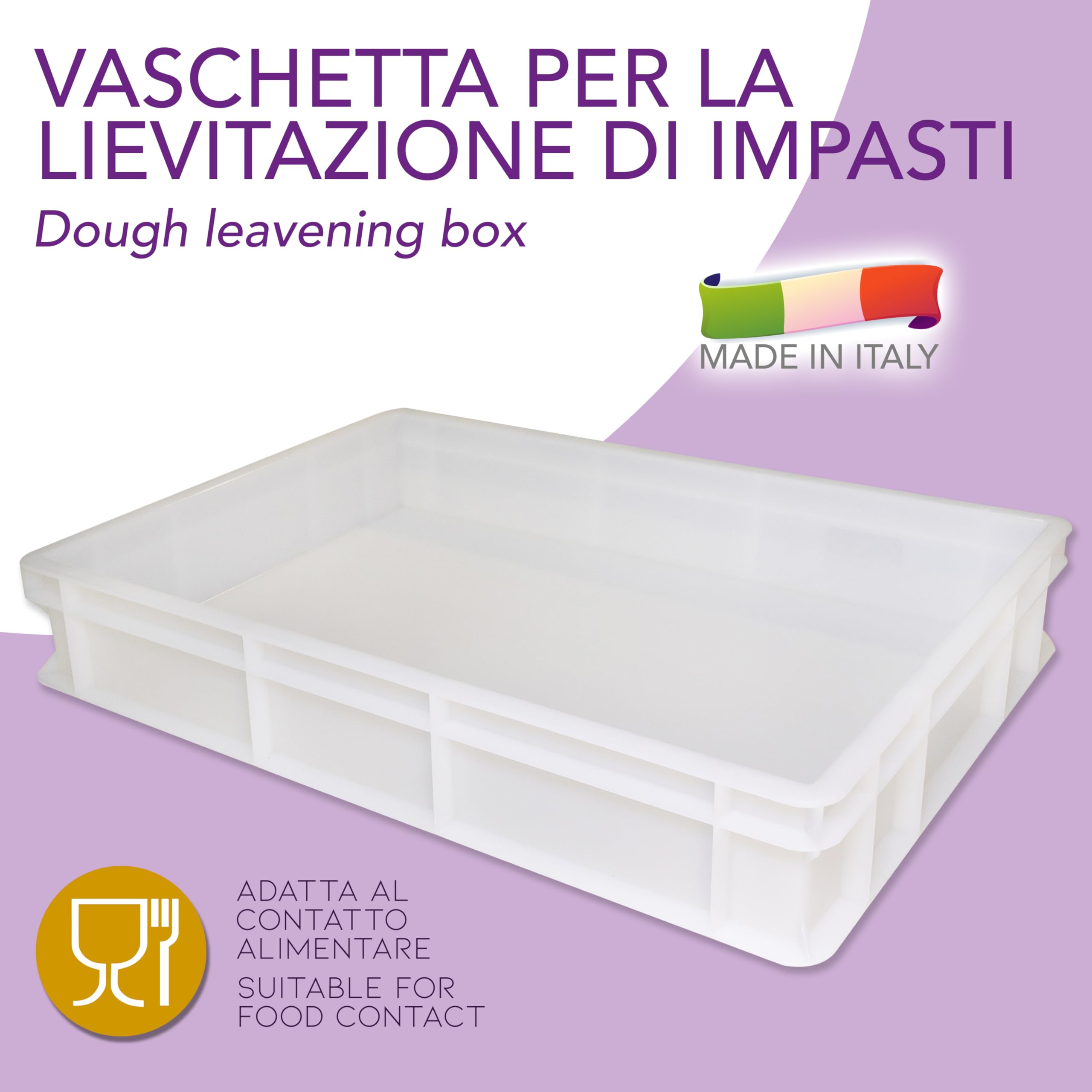 Bac à Levage Pâte 60 x 40 x 10 cm Professionnel - Conteneur Made in Italy Superposable Empilable pour Pain, Pizza, Panetti, Restaurant, Pizzeria, Four (1 Baignoire)