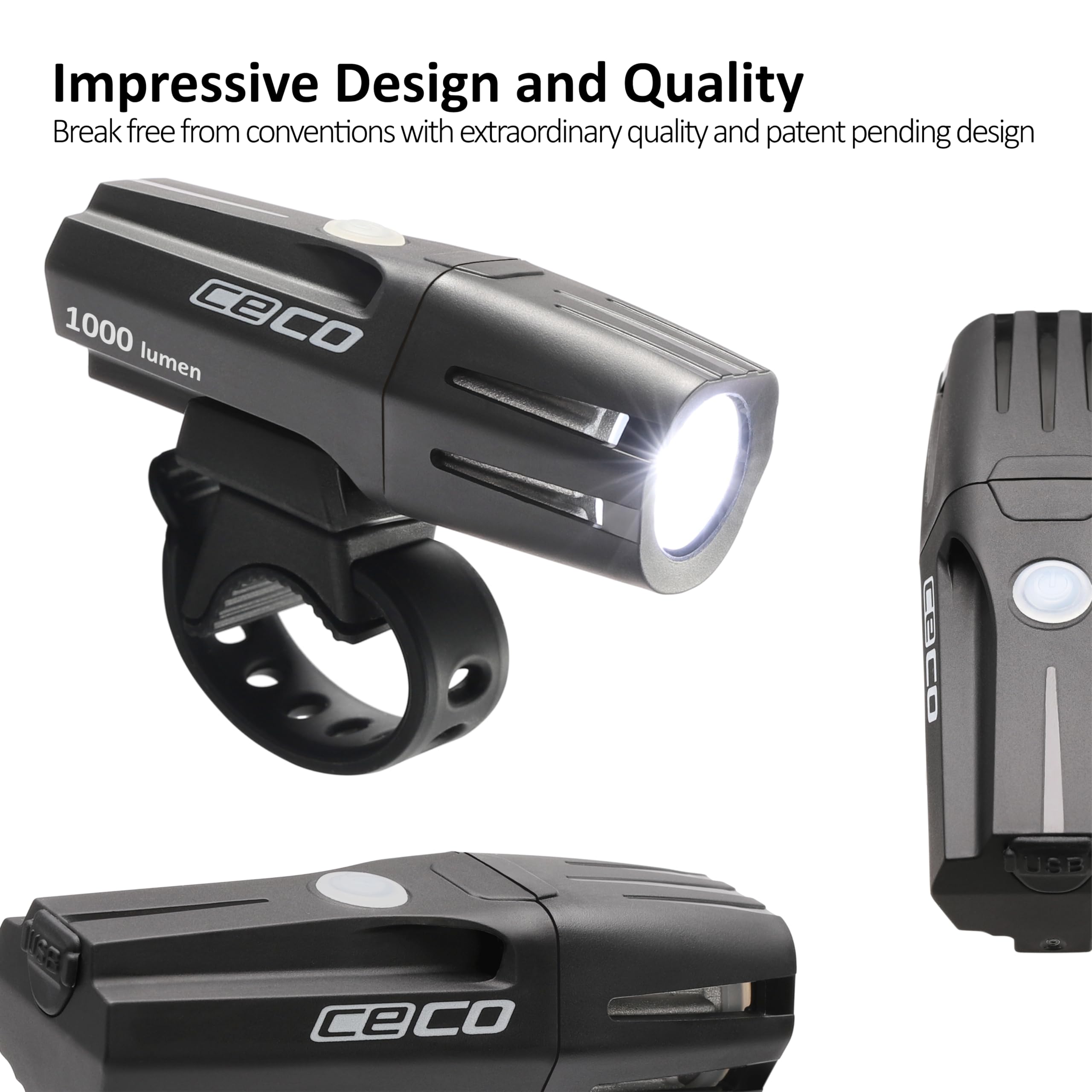 CECO Faro delantero de bicicleta de 1000 lúmenes serie F 2.0 superbrillante, IP67 impermeable, resistente a los impactos FL-1, recargable por USB, ideal para viajeros, ciclistas de carretera