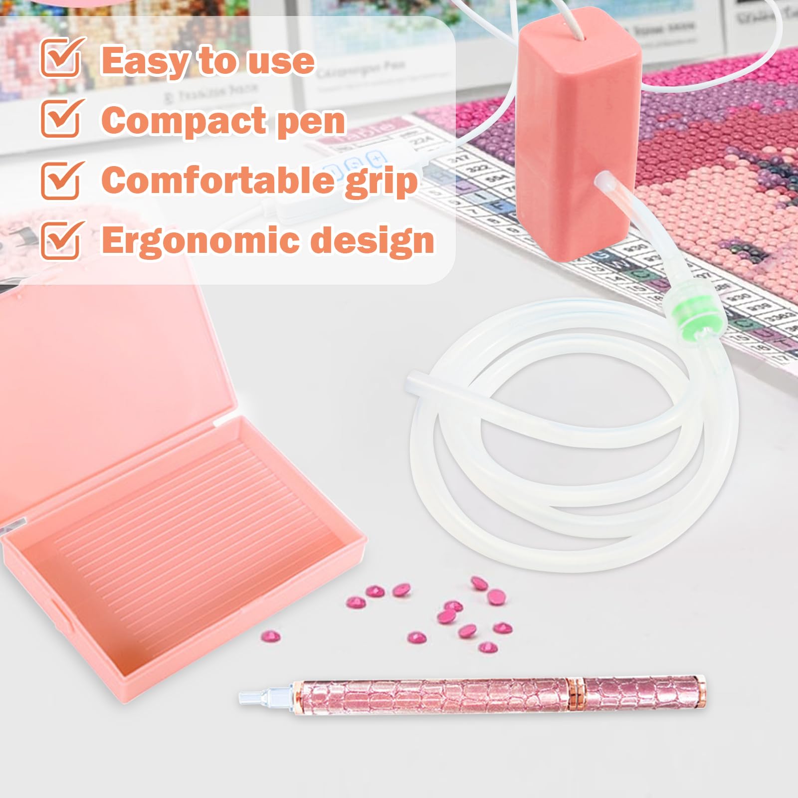 Elektrische diamond painting-pen, vacuüm diamond paint pen met opbergvak, USB-C Diamond Paint accessoires met opbergvak, accessoires voor