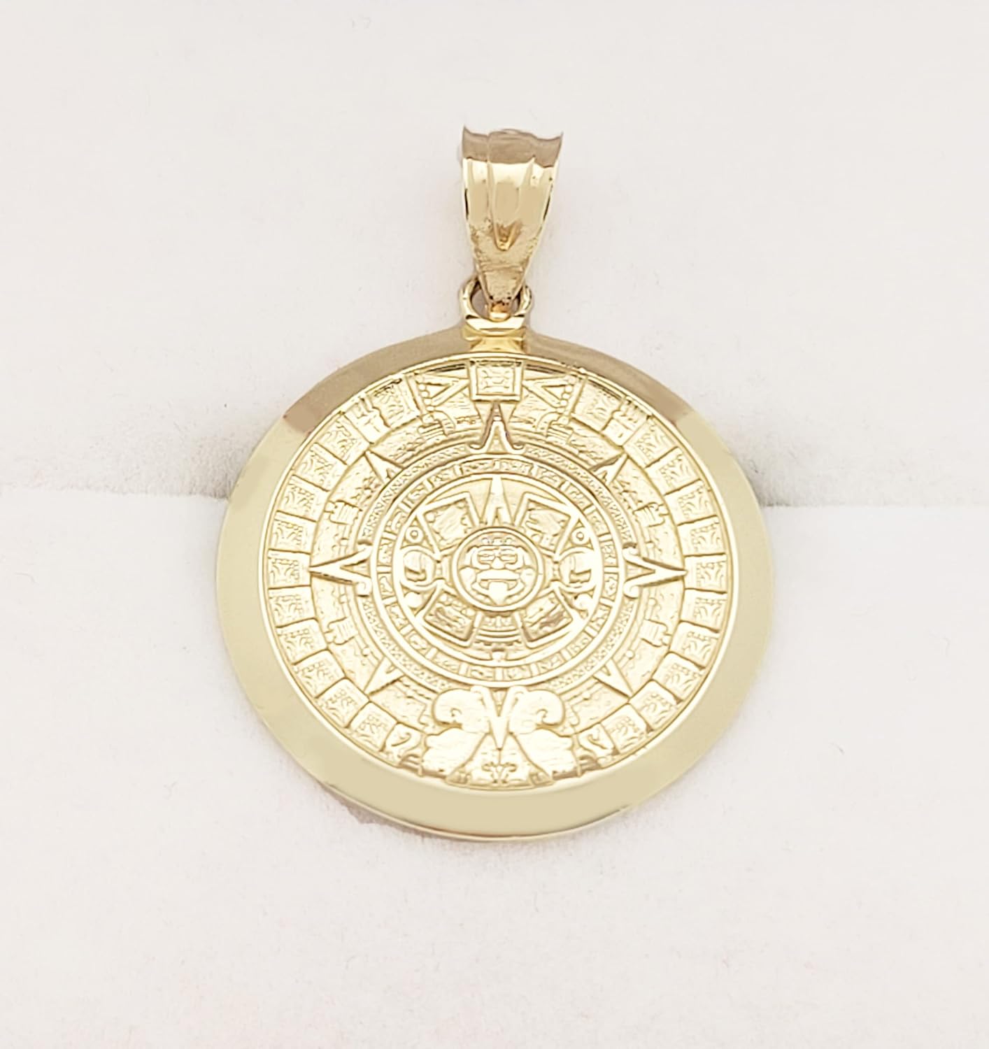 10K Yellow Gold Round Aztec Mayan Calendar Charm Pendant Mayan Gold 19.5 mm Diameter