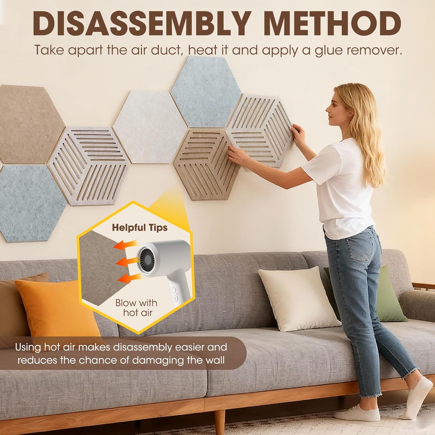 16 Pcs Hexagon Cork Boards for Walls Decor, 12“ Board Tiles Adhesive Cork Bulletin Board Tiles with 100 Pins for Office School Home Wall Decor Stickers Photos Display