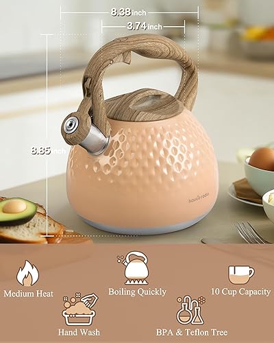 Miniatura 2 de Tetera de 2.5 cuartos de galón, silbato fuerte, hervidor de agua de acero inoxidable de grado alimenticio para estufa con mango ergonómico
