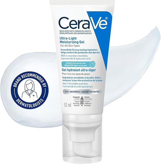 CeraVe Ultra-Light Moisturizing Crème Gel, Hydratant du visage léger avec Céramides, Niacinamide & Acide hyaluronique. Sans huile, Absorbant rapidement et sans parfum, Dermatologue recommandé, 52 mL