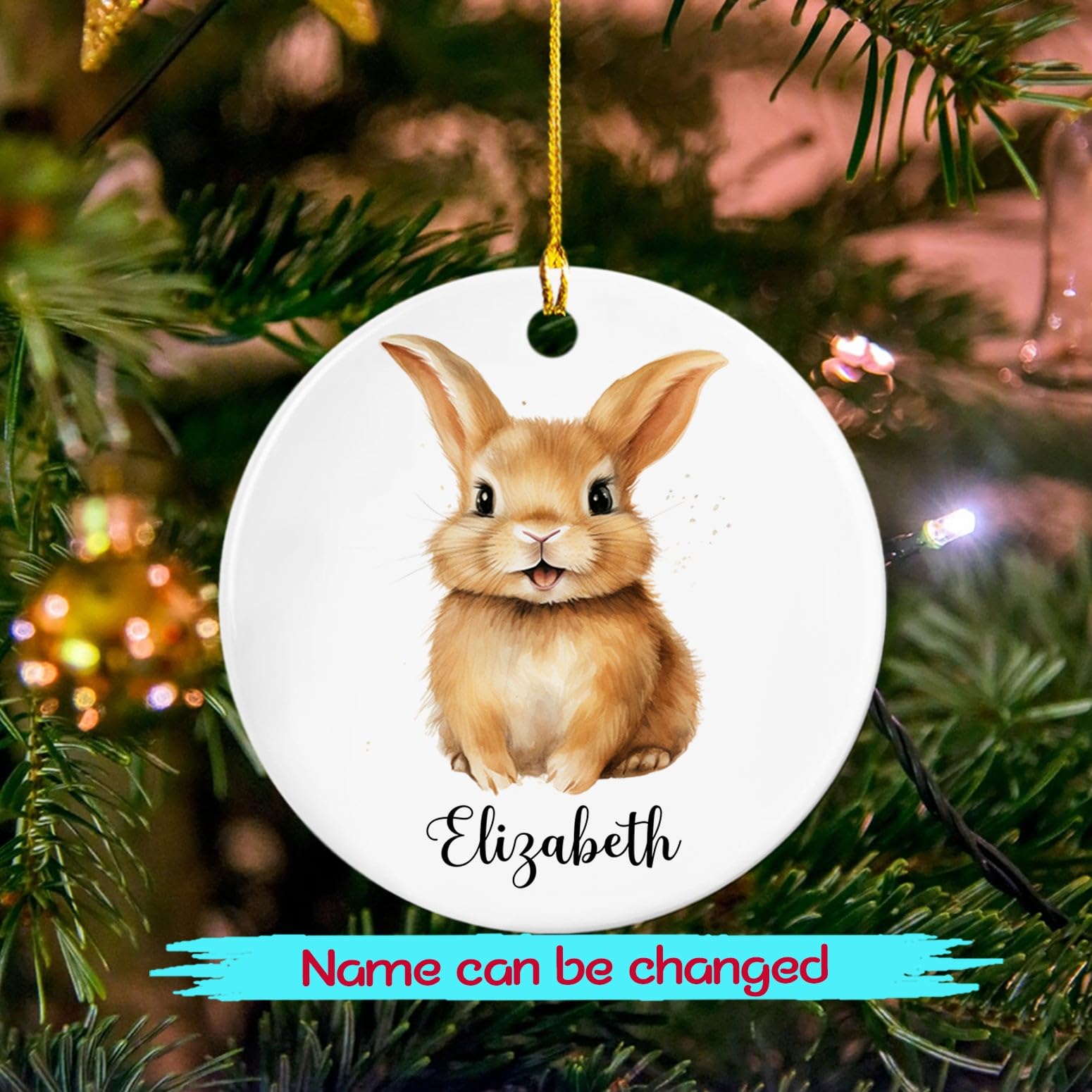 Rabbit Ceramic Ornament Christmas 2025, Personalized Rabbit Animal Ceramic Ornament Xmas Tree, Cute Rabbit Bunny Ornament Gift for Christmas Birthday Kid Child, Custom Name Rabbit Lover Ornament Gift