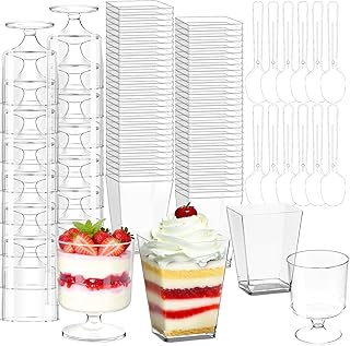 200 Pcs Dessert Cups with Spoons - 5 OZ Mini Clear Plastic Dessert Parfa...